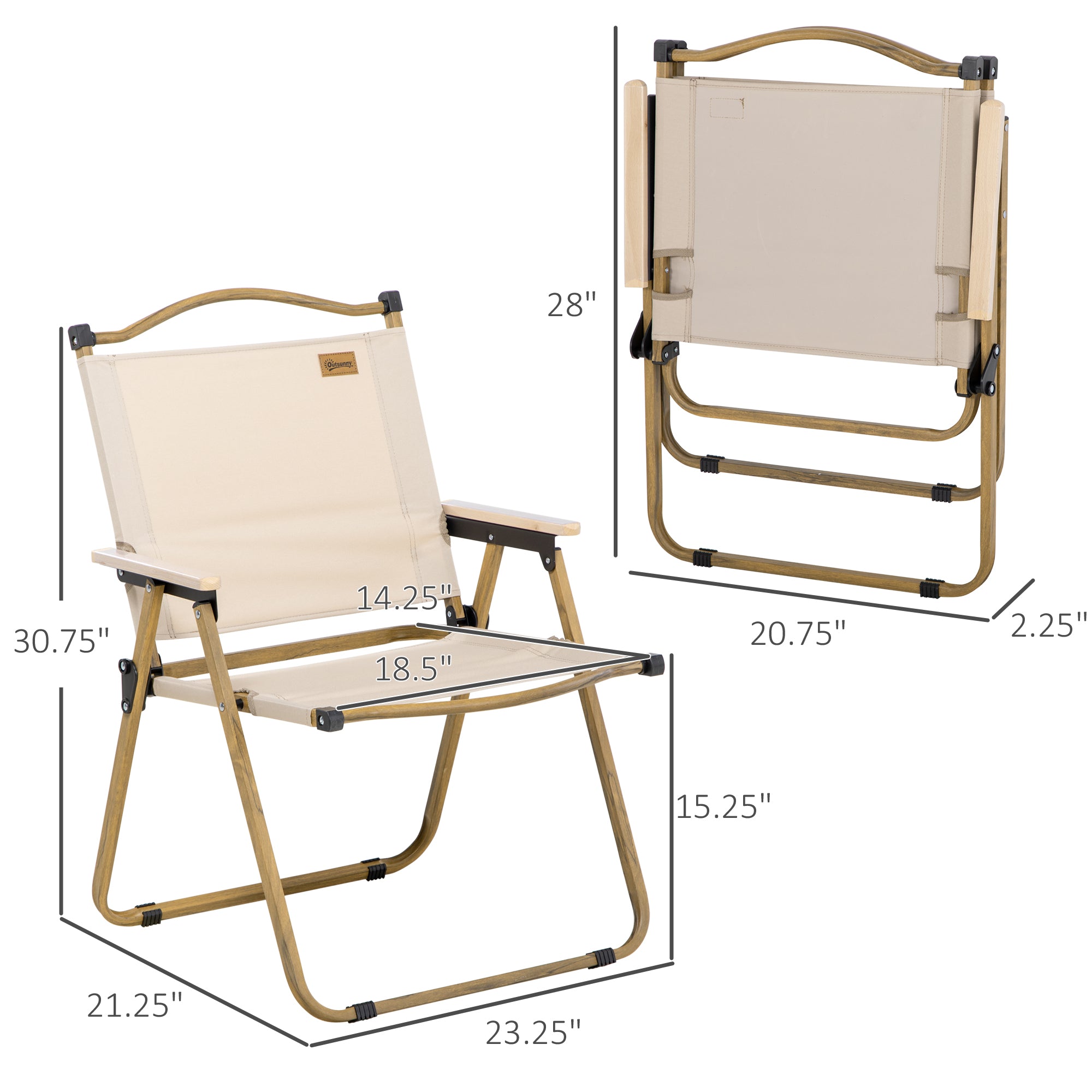 2 Pack Folding Camping Chair, Portable Beach Chairs Armchairs, Perfect for Festivals, Fishing, Picnic and Hiking, Khaki