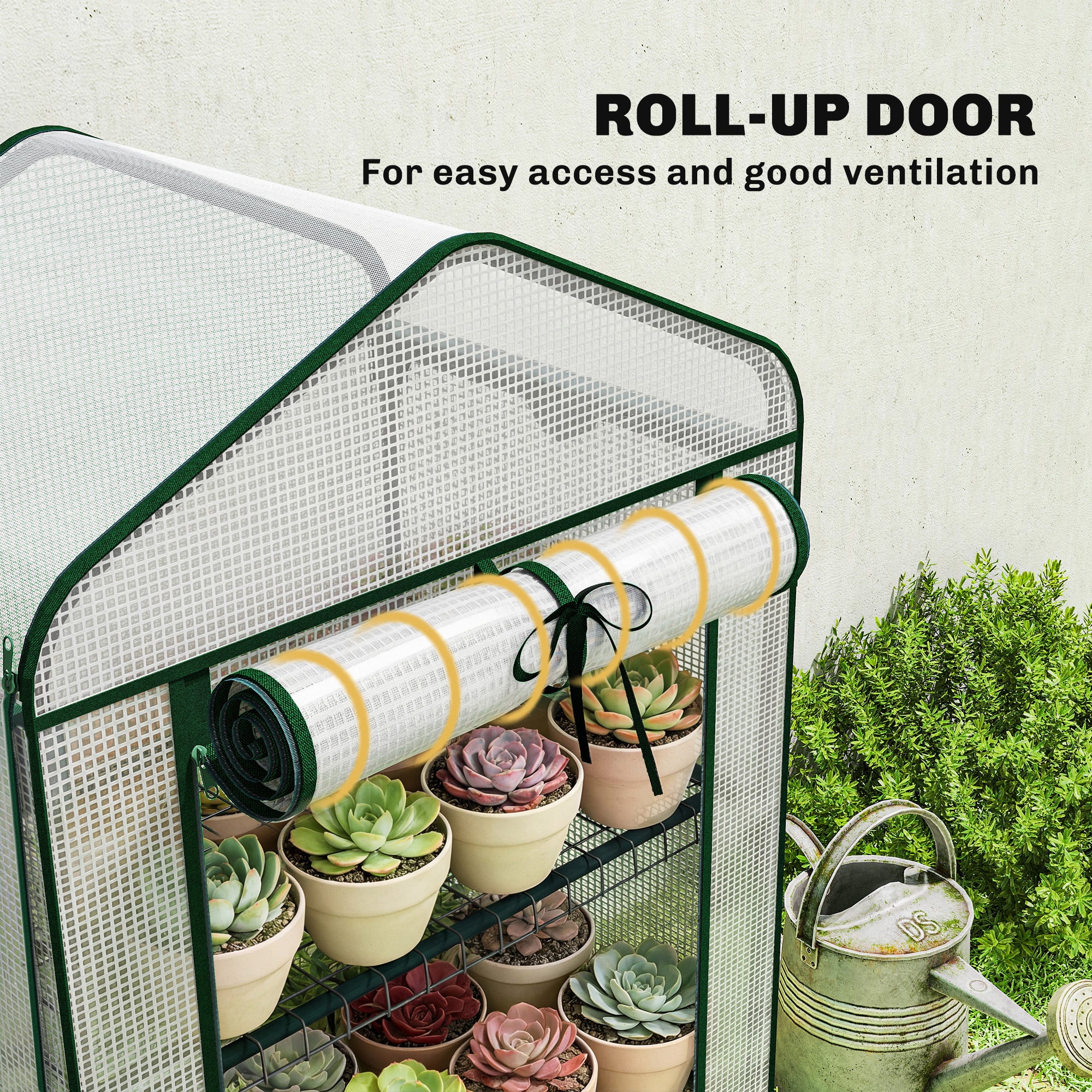 Mini Greenhouse with Screen Roof, Portable Small Greenhouse with Roll-Up Zipper Door, 27.6" x 19.7" x 50", White - White - Image 7