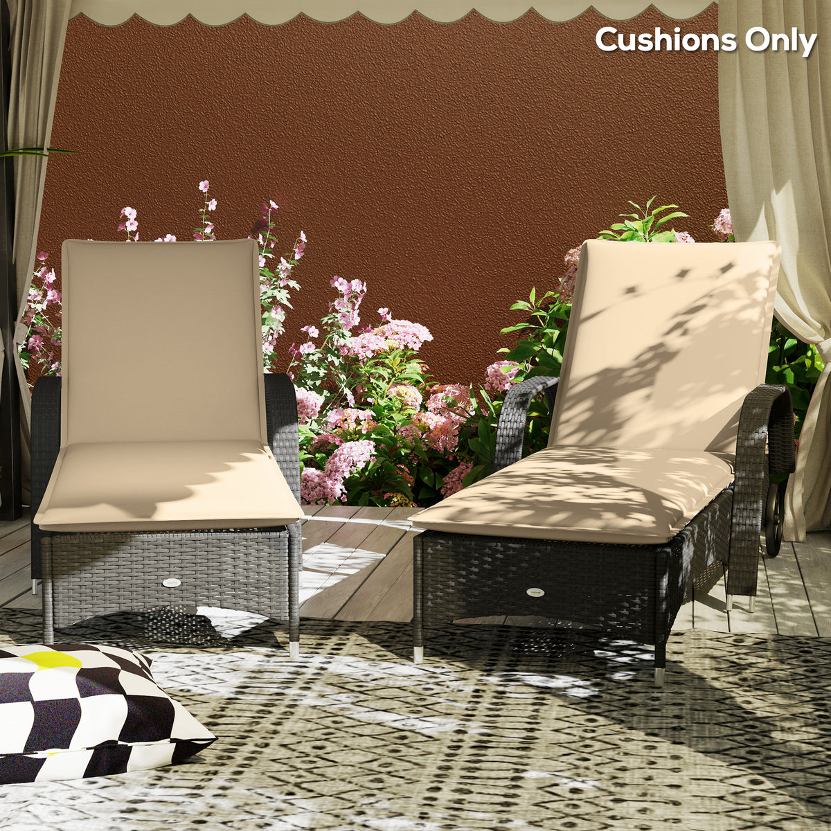 Foldable Chaise Lounge Cushion Set of 2, Outdoor Lounge Chair Cushion Set, UPF50+ 200gsm Fabric, 76" x 23", Beige