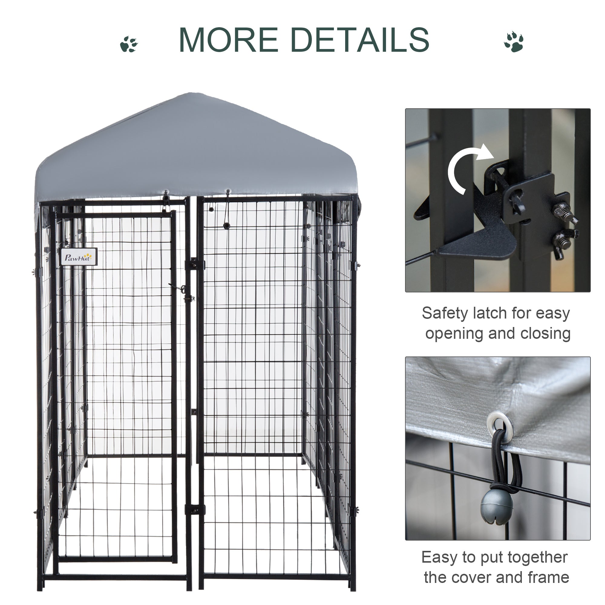 Outdoor Dog Kennel with Roof, 8' x 4' x 6' Heavy Duty Welded Wire Dog Playpen Enclosure with Escape-proof Lock, UV-Resistant & Waterproof Cover, for Large Dogs, Silver - Silver - Image 7