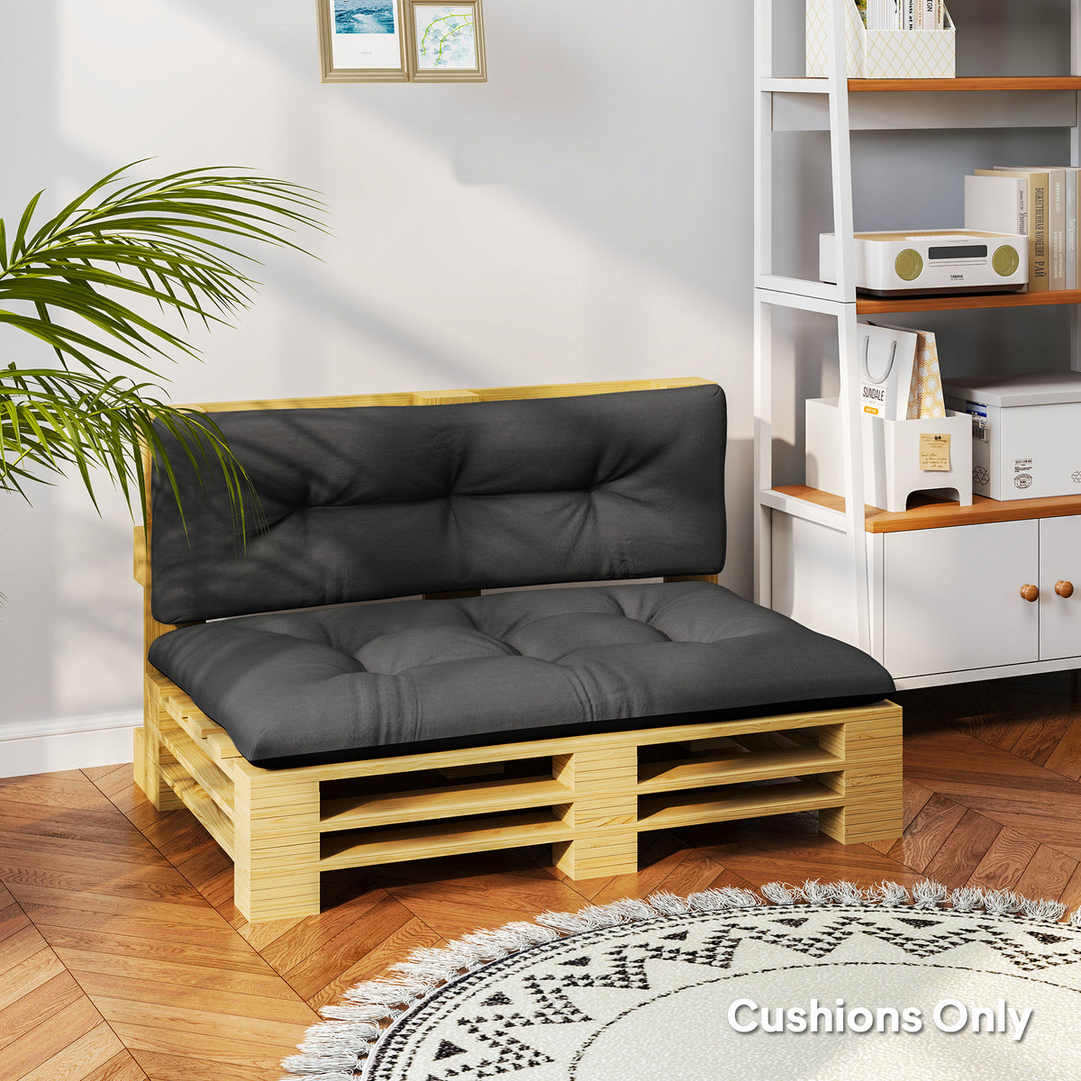 2 Seater Pallet Cushions Outdoor 3.9" Thick Replacement Cushions - Tufted Design for Garden, Patio, Black