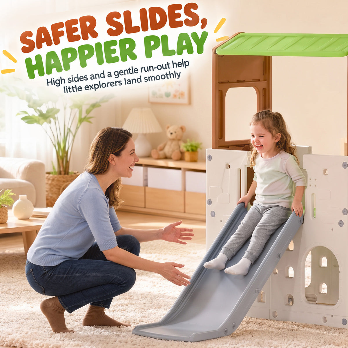 8 in 1 Toddler Slide Set with Balance Bridge, Playhouse, Climber, Storage, Indoor Playset Playground for 3-6 Years
