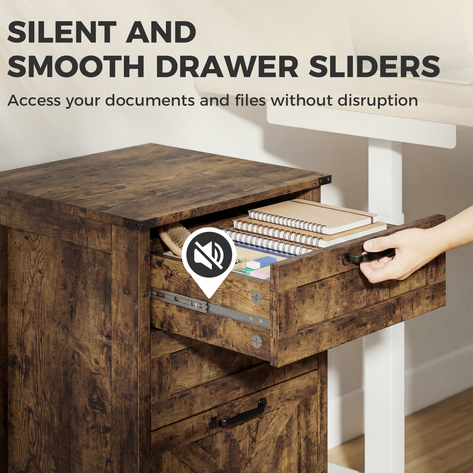 Vertical File Cabinet with 3 Drawers, Rustic Farmhouse Office Storage Cabinet for A4, Letter Size, Rustic Brown