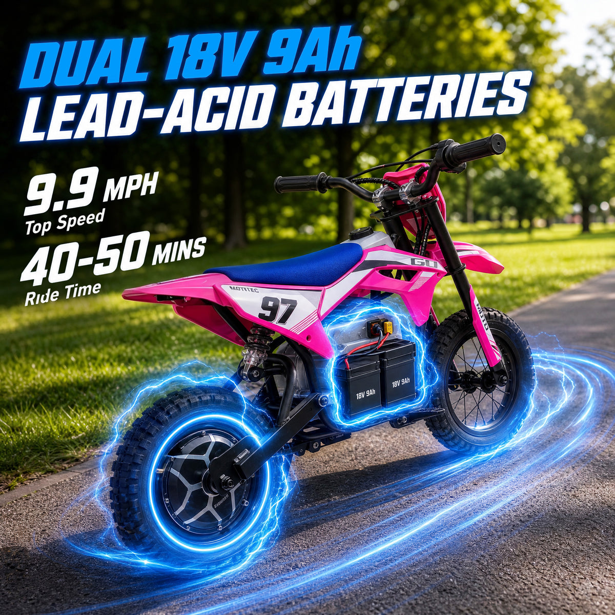 36V Electric Dirt Bike for Kids with Brushless Motor, Up to 9.9 MPH, Inflatable Tires and Rear Suspension, Pink