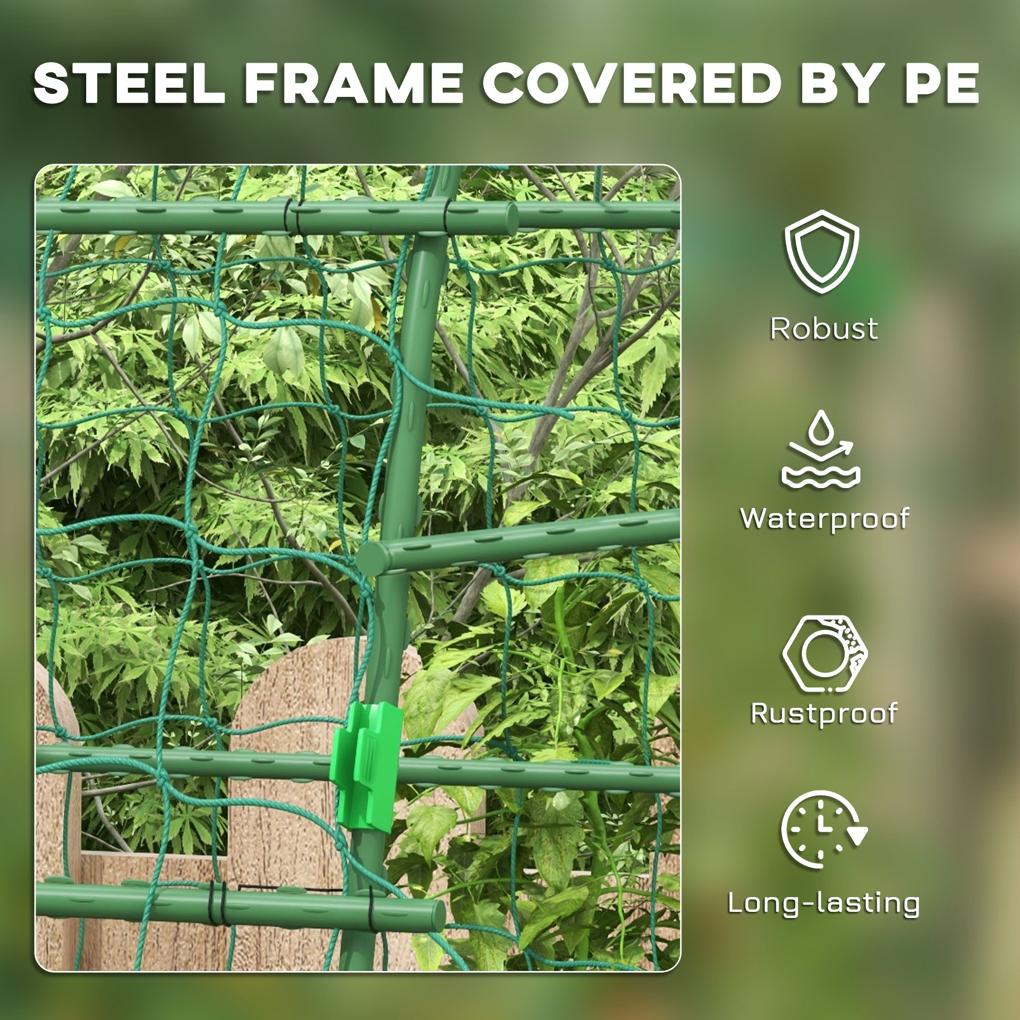 Metal Garden Trellis, Arch Trellis for Climbing Plants Outdoor, A-Frame, with Climbing Net, 57" x 66" x 81", Green - Green - Image 6
