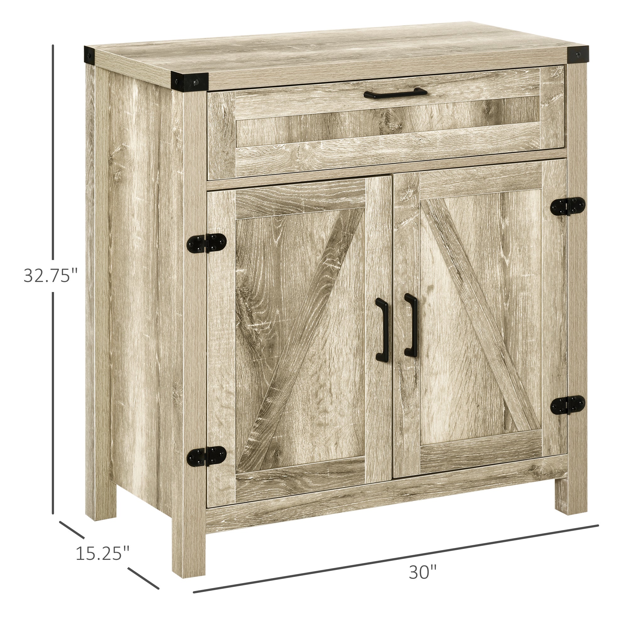 Modern Farmhouse Sideboard with Storage, Buffet Cabinet with 2 Barn Doors and Drawer for Dining Room, Oak
