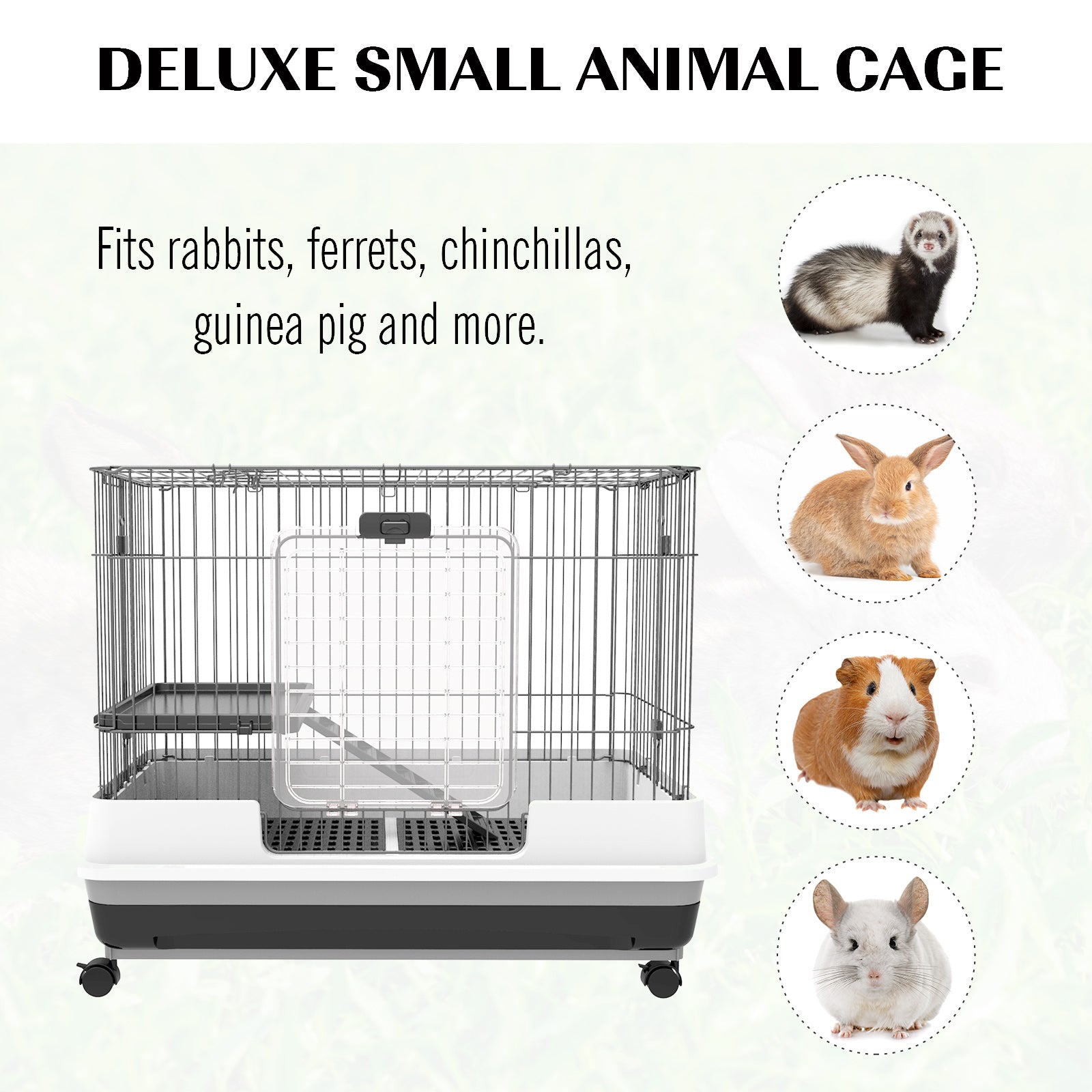 2-Level Small Animal Cage Rabbit Hutch with Wheels, Removable Tray, Platform and Ramp for Bunny, Chinchillas, Ferret, Black - Black - Image 4