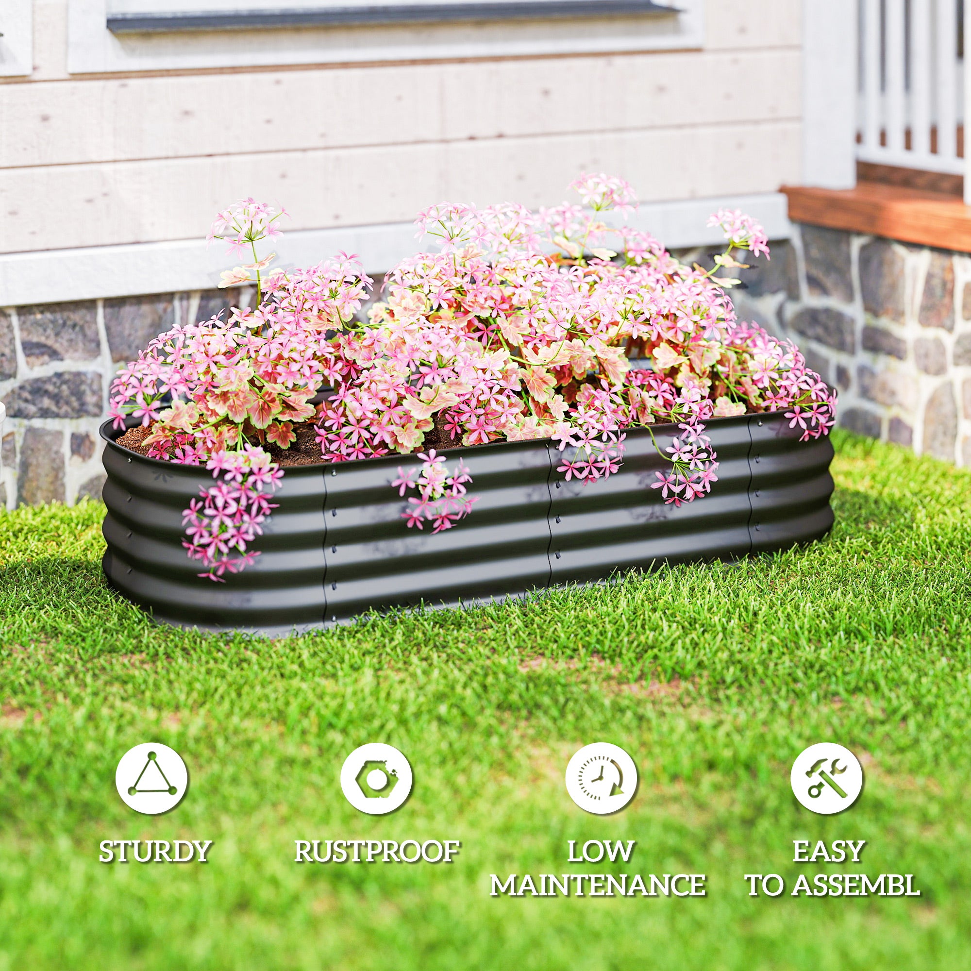 4.9' x 2' x 1' Galvanized Raised Garden Bed Kit, Metal Planter Box with Safety Edging, Dark Gray - Dark Gray - Image 7