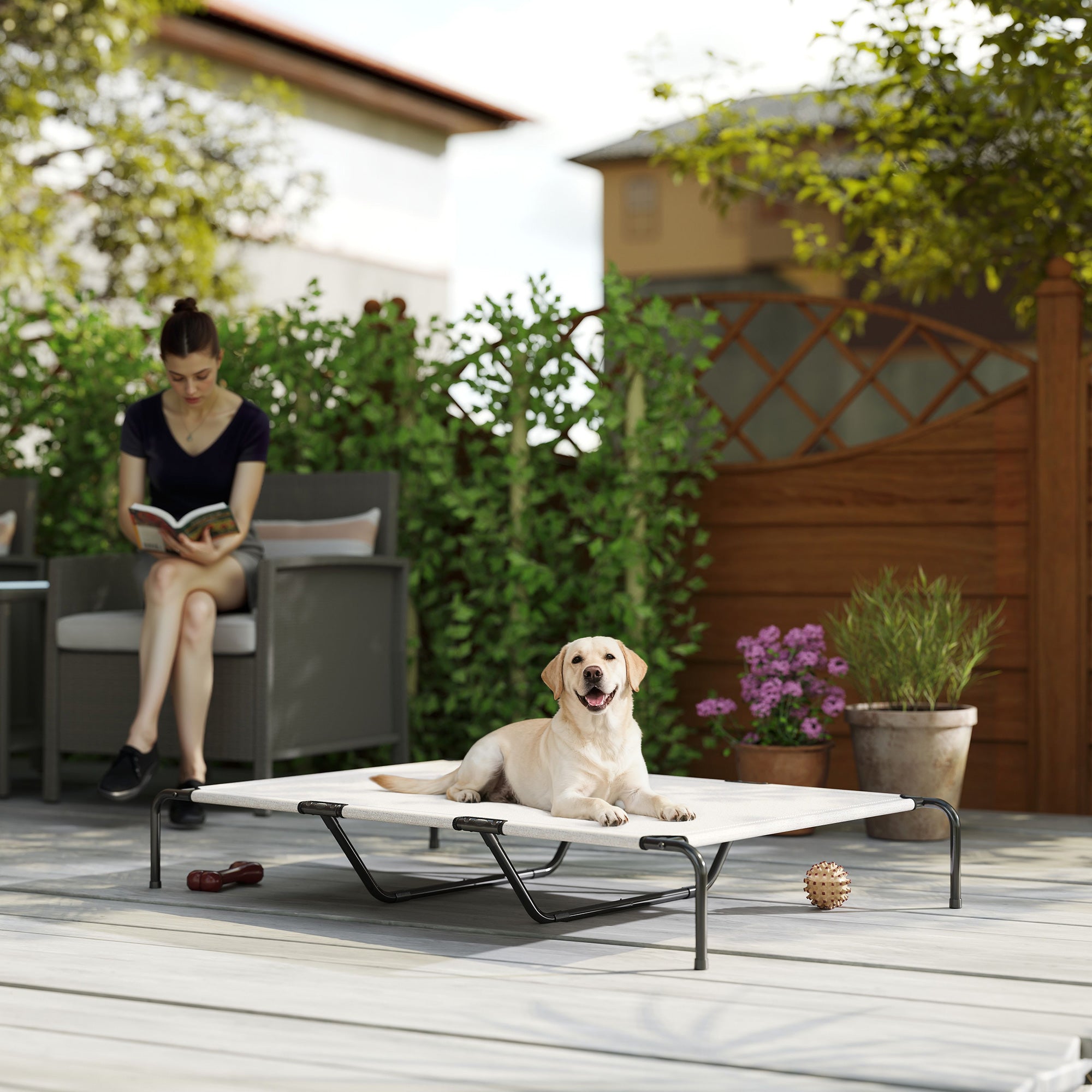 Elevated Dog Bed for Large Breeds Beige 60"L - Beige - Image 2