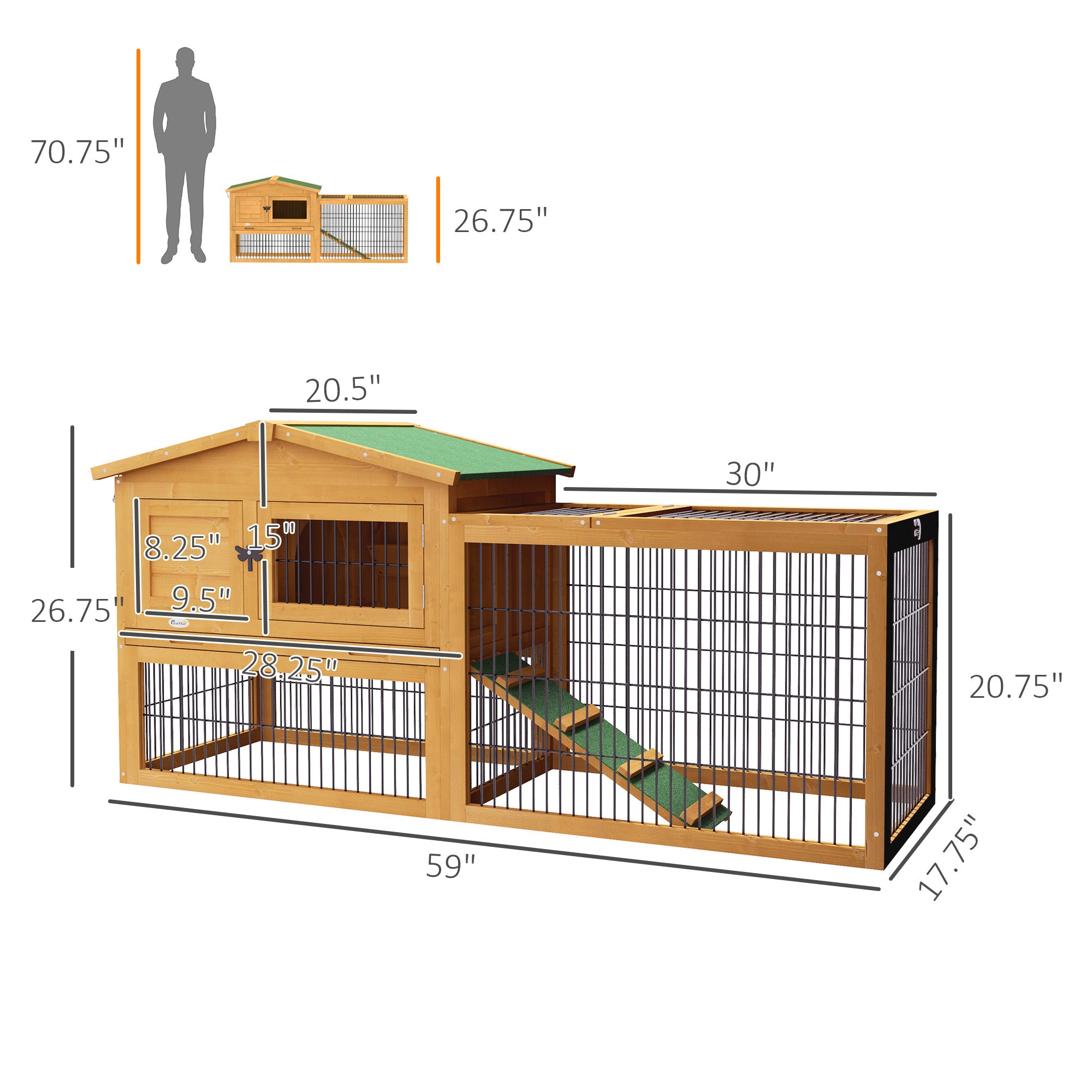 2 Level 59" Outdoor Rabbit Hutch with Openable Top, Yellow - Yellow - Image 3