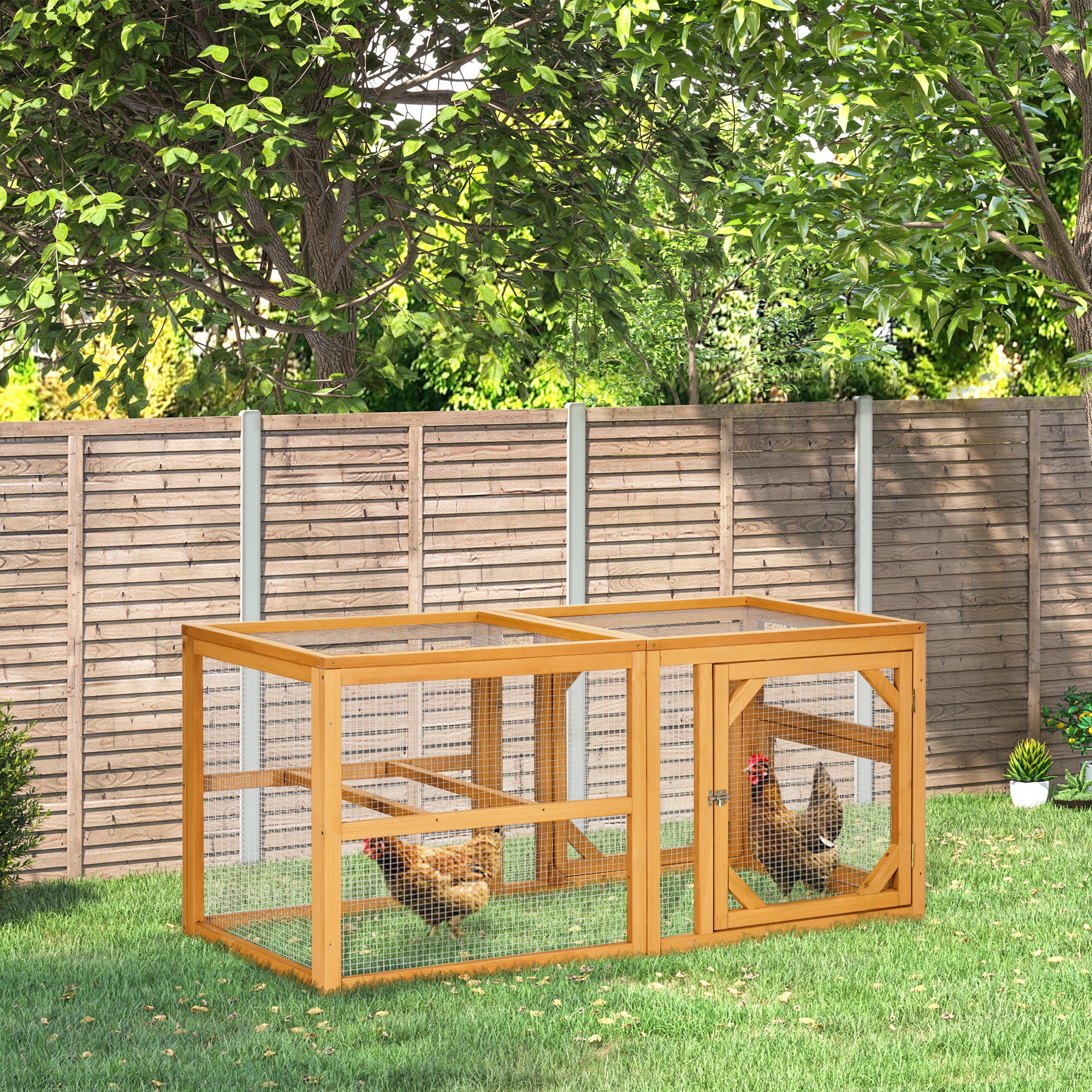 55" Wooden Chicken Coop Add-on Expansion, Mini Chicken Coop Outdoor Chicken Run Hen House with Combinable Design - Orange - Image 2