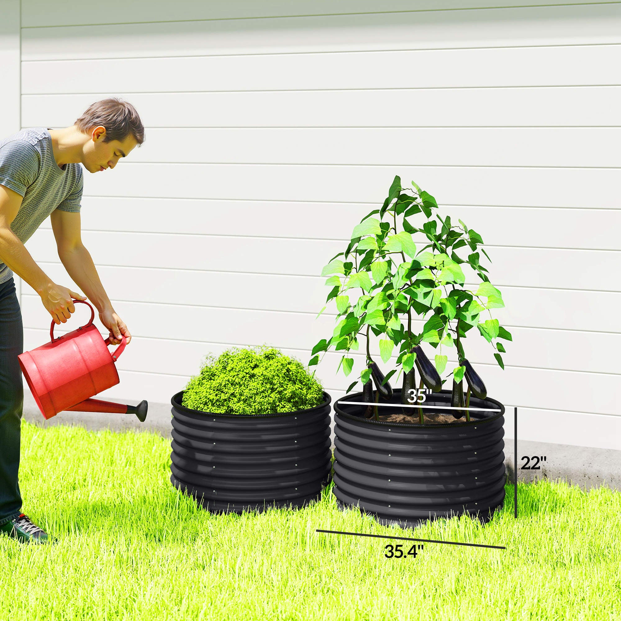 Set of 2 Raised Garden Bed, Metal Planter Box with Safety Edging, Easy-to-assemble Stock Tank, Dark Gray - Dark Gray - Image 3