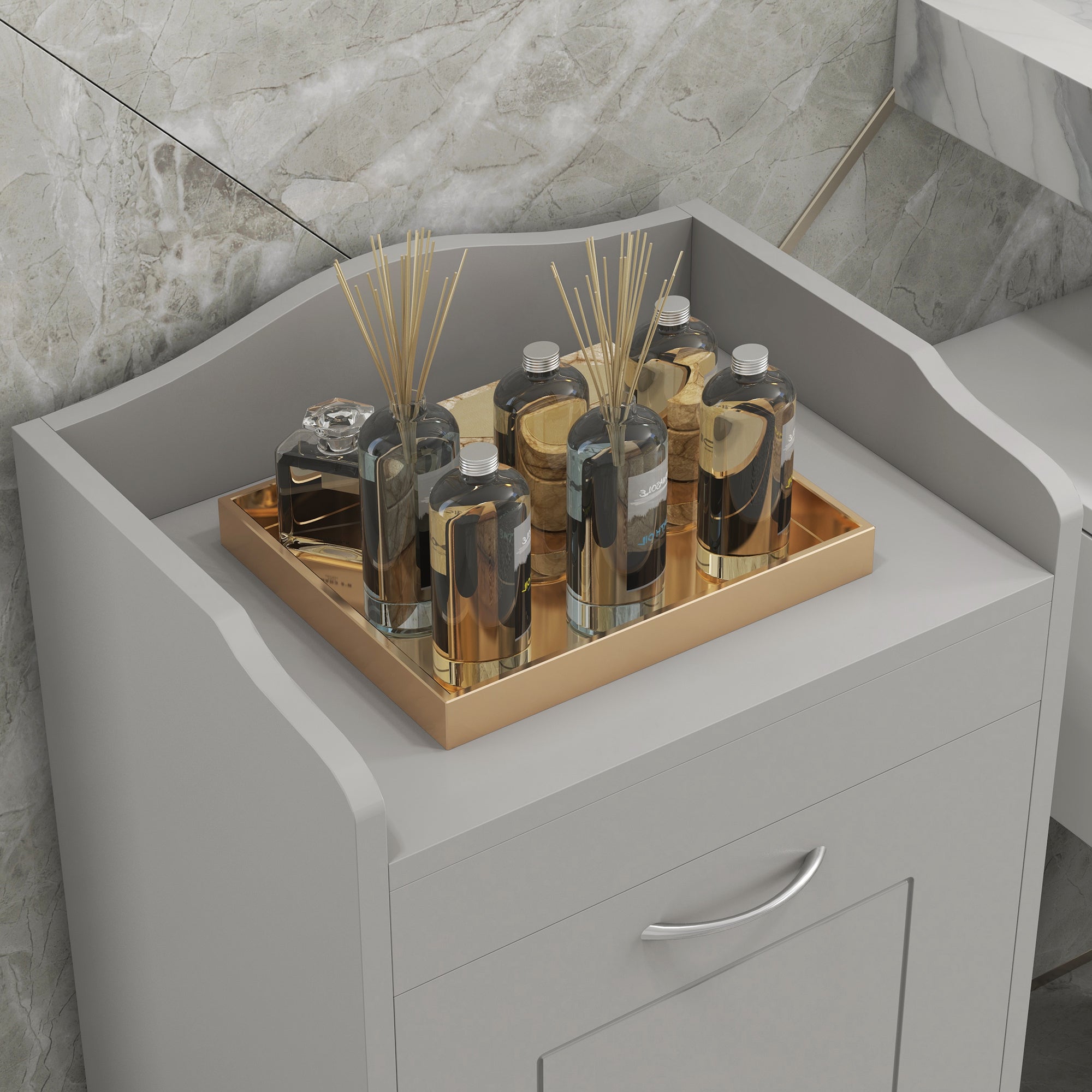 Tilt-out Laundry Storage Cabinet with Tabletop and Compartment Hamper, Gray