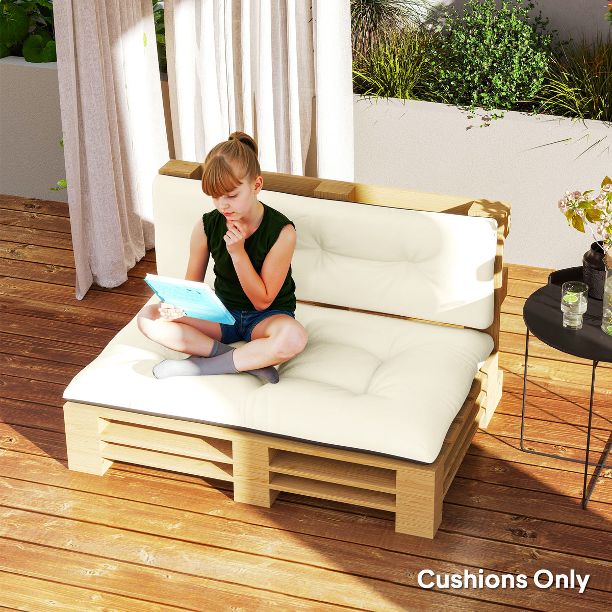 2 Seater Pallet Cushions Outdoor 3.9" Thick Replacement Cushions - Tufted Design for Garden, Patio, Cream White