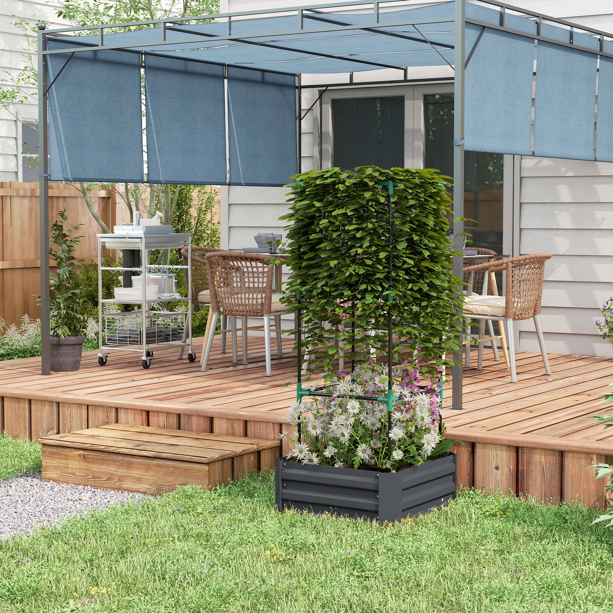 Galvanized Planter Box, 24" x 24" x 55" Raised Garden Bed with Tomato Cage for Climbing Vines, Dark Gray - Dark Gray - Image 7