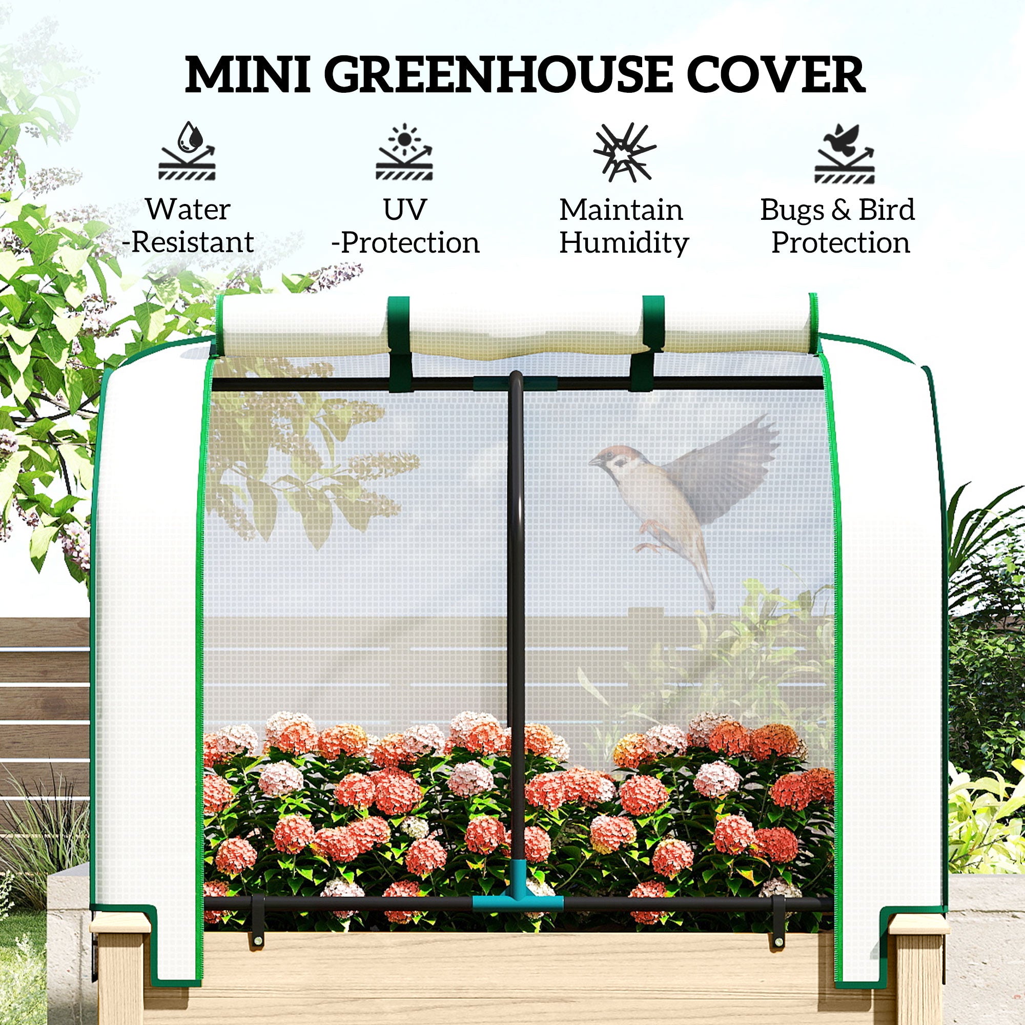 Raised Garden Bed with PE Greenhouse Cover Outdoor Planter Box for Herbs and Vegetables, 35 x 22 x 47 inch, Natural - Natural Wood - Image 4