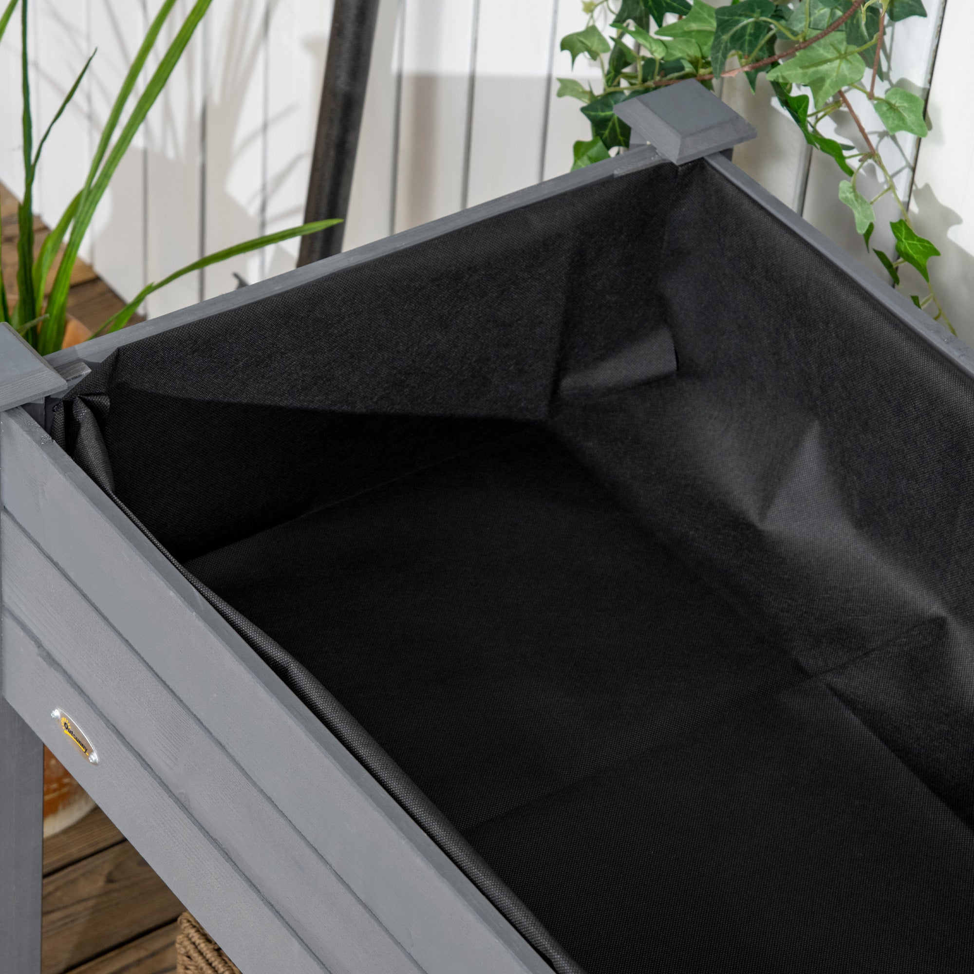 47" x 21" Raised Garden Bed Elevated Wooden Planter Box w/ Lockable Wheels, Storage Shelf for Backyard, Dark Gray - Dark Gray - Image 8