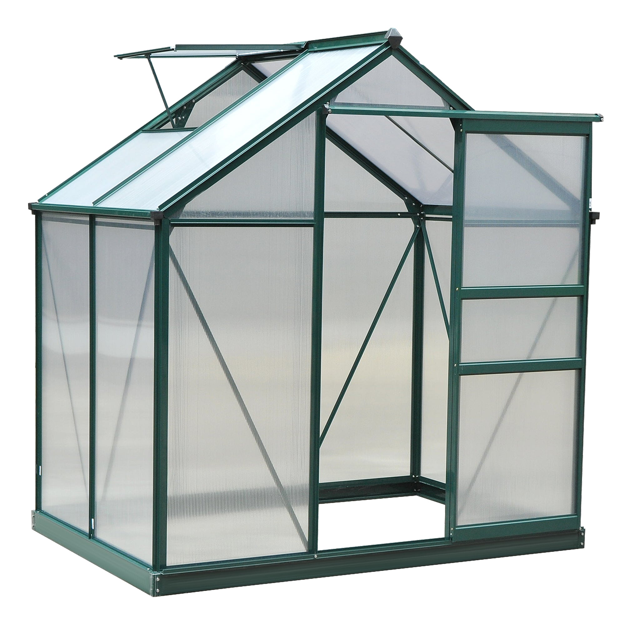6' x 4' Greenhouse for Outdoors, Polycarbonate Greenhouse with Rain Gutter and Roof Vent, Aluminum Walk-in Green Houses for Outside for Patio Backyard Garden, Dark Green - Dark Green