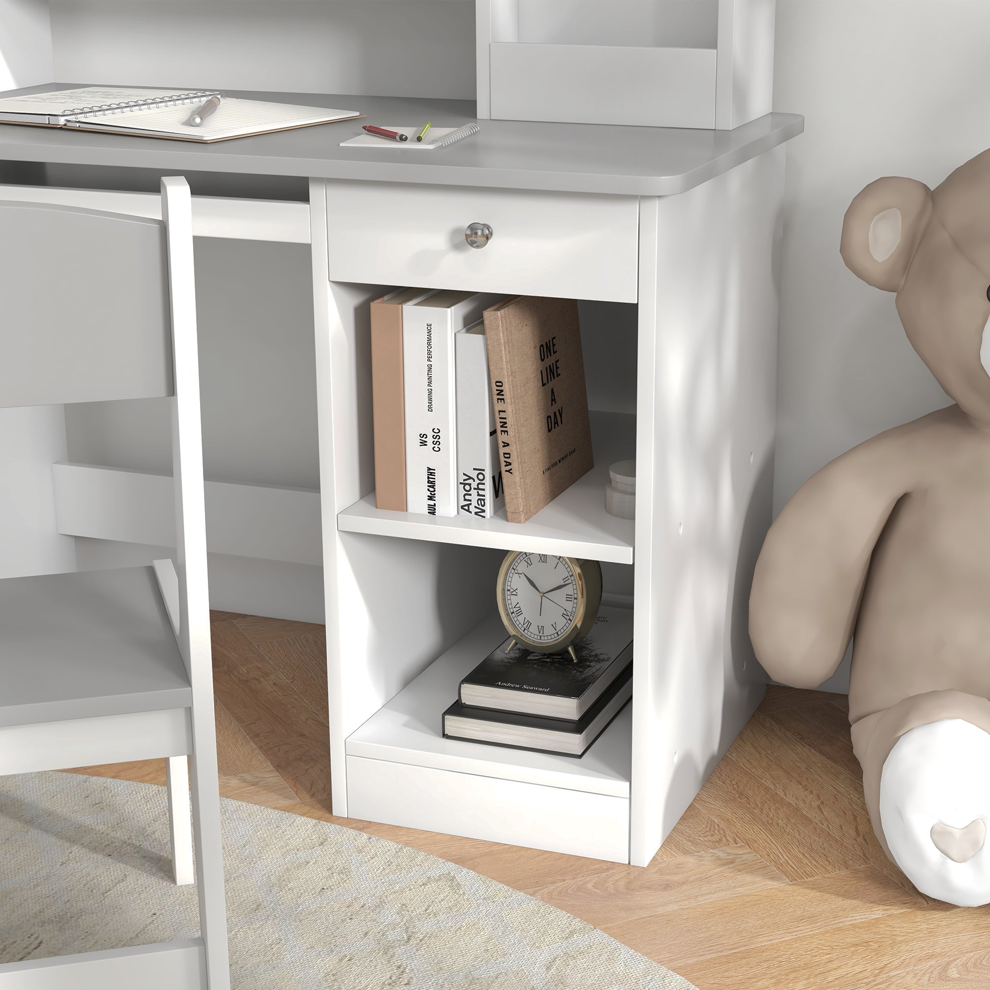 Kids Desk and Chair Set with Storage, Study Desk with Chair for Children 5-8 Years Old, Gray