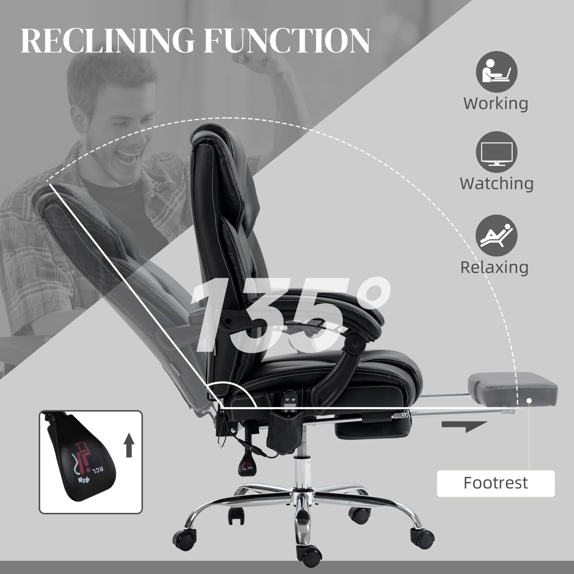 6 Point Vibration Massage Office Chair with Heat, PU Leather Computer Chair with Adjustable Height Reclining Back, Black