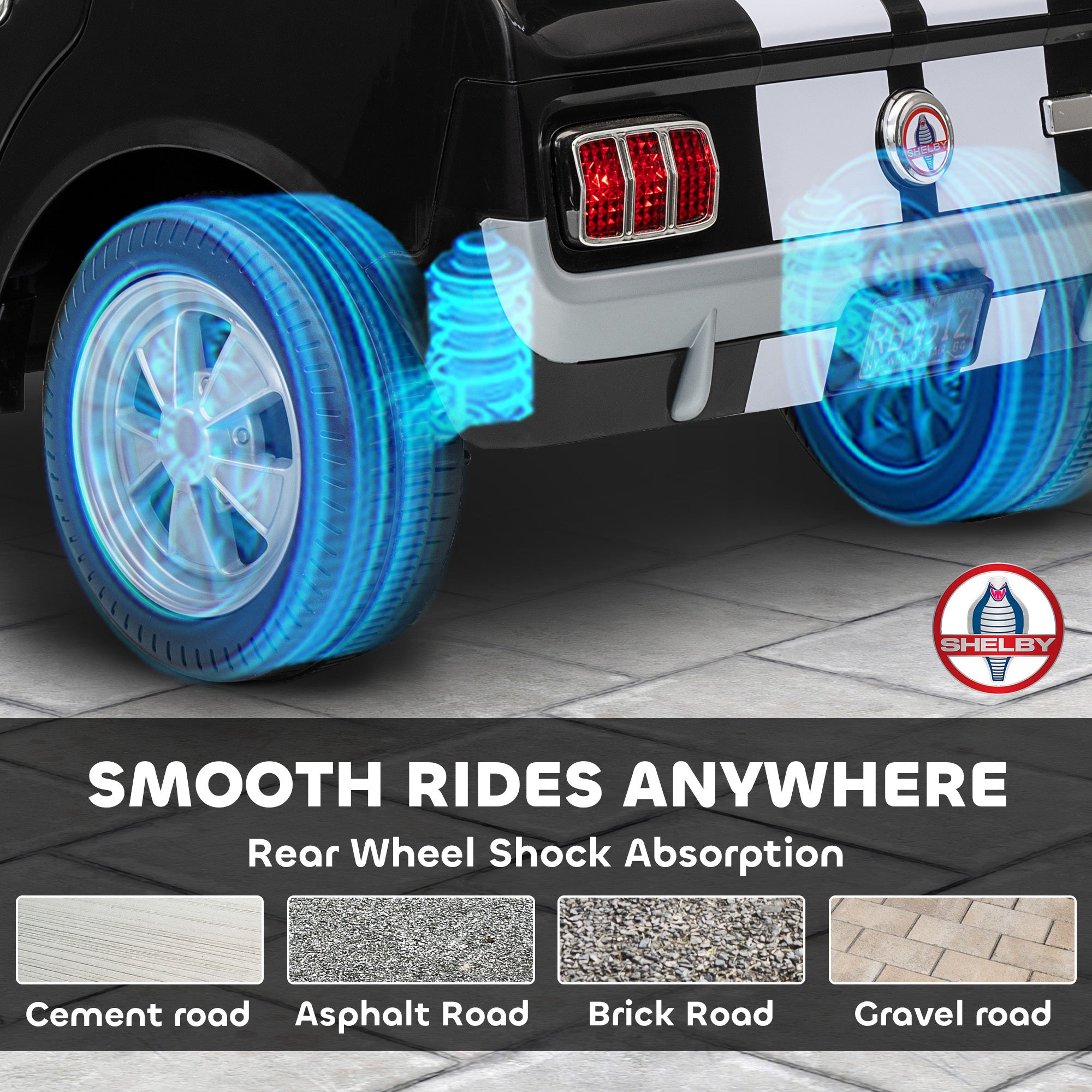 Licensed Ford Shelby GT 350 Kids Ride On Car with Remote Control, Adjustable Speed, MP3, Smooth Start, LED Lights, Black