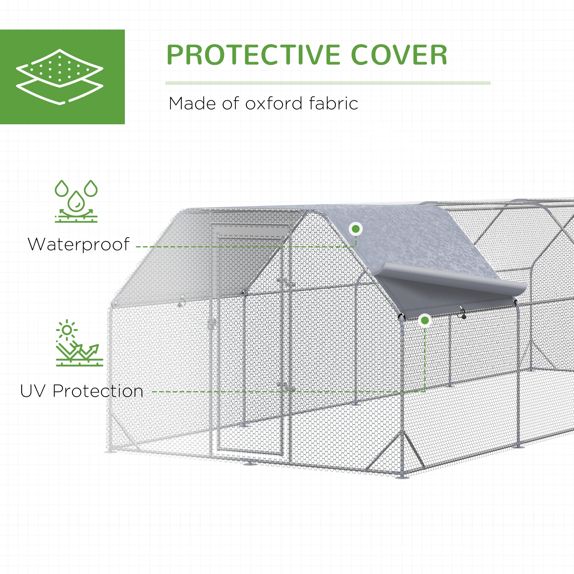 Large Chicken Coop Metal Chicken Run with Waterproof and Anti-UV Cover, Flat Shaped Walk in Fence Cage Hen House for Outdoor and Yard Farm Use, 1" Tube Diameter, 9.2' x 24.9' x 6.4' - Silver - Image 7