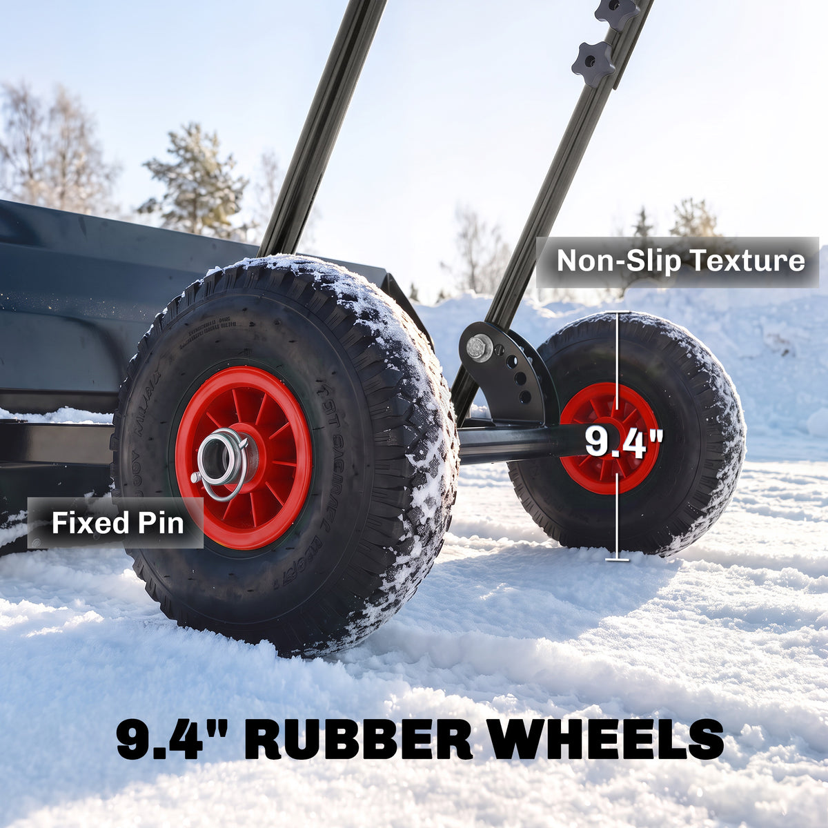 Snow Shovel with Wheels, 29" x 16.5" Metal Snow Pusher with Adjustable Handle, 5-Angle Blade for Driveway, Black