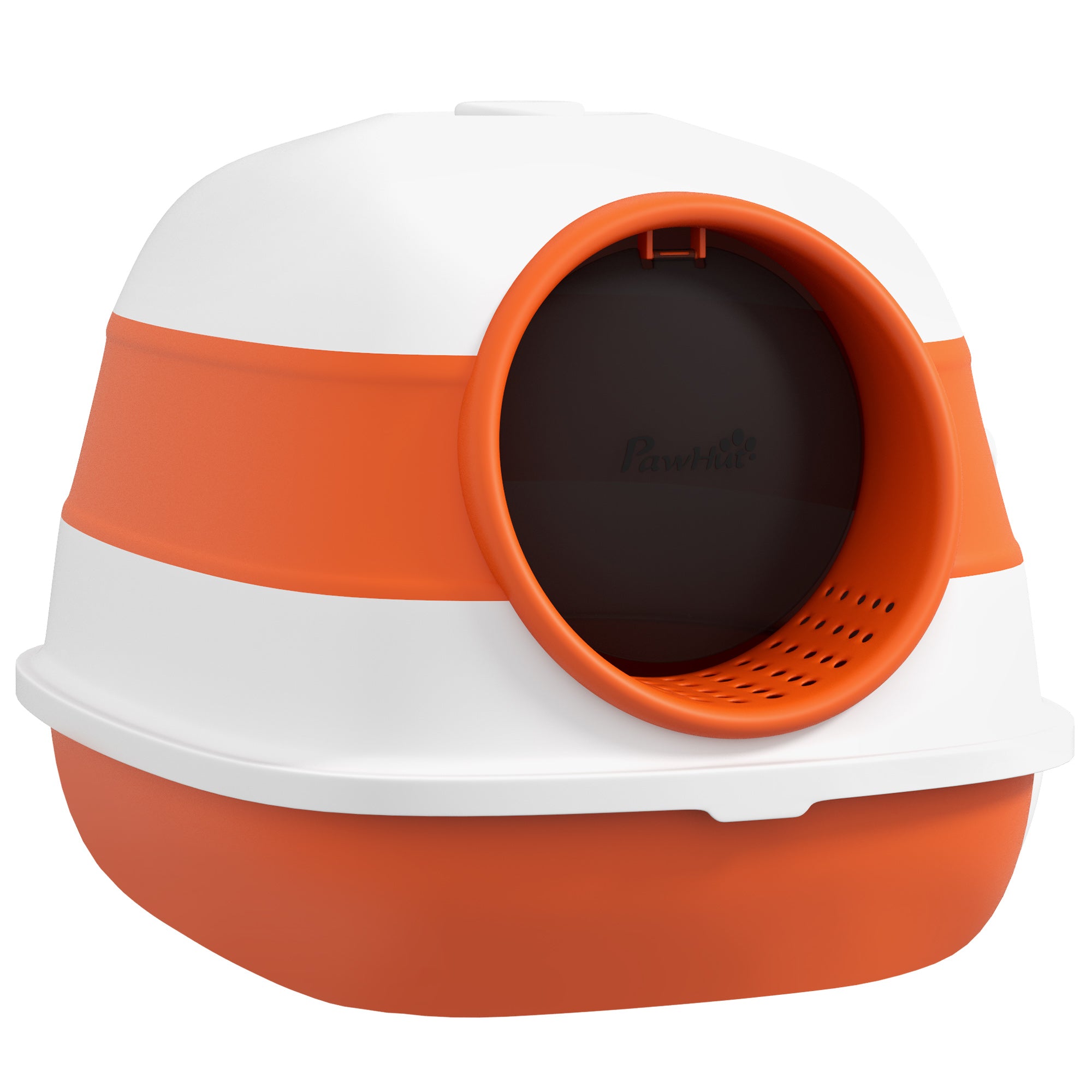Dome Covered Cat Litter Box with Lid, White and Orange - Orange