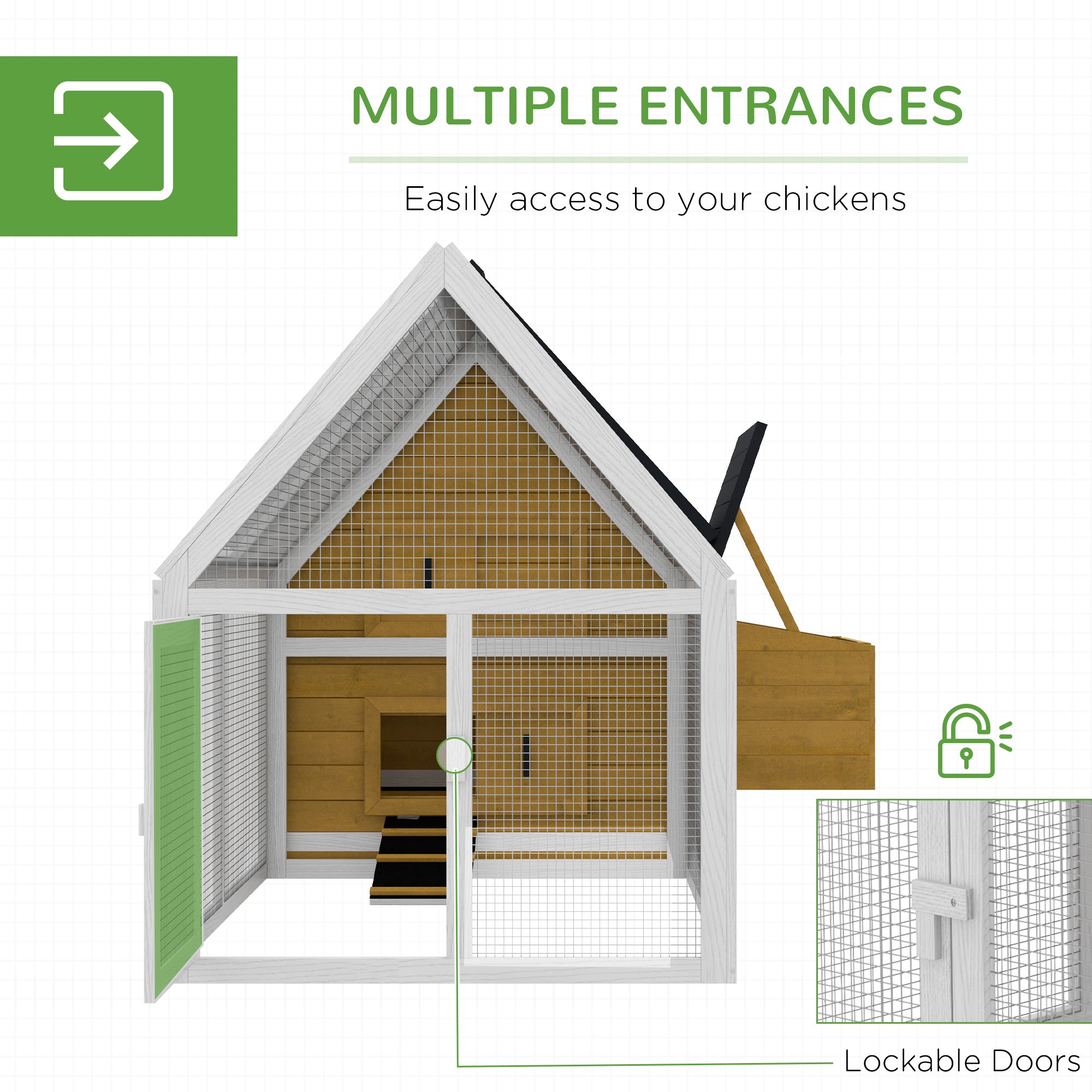 65" Chicken Coop Wooden Chicken House Rabbit Hutch Poultry Cage Hen Pen Backyard with Nesting Box, Ramp, Run, Yellow - Natural Wood - Image 5