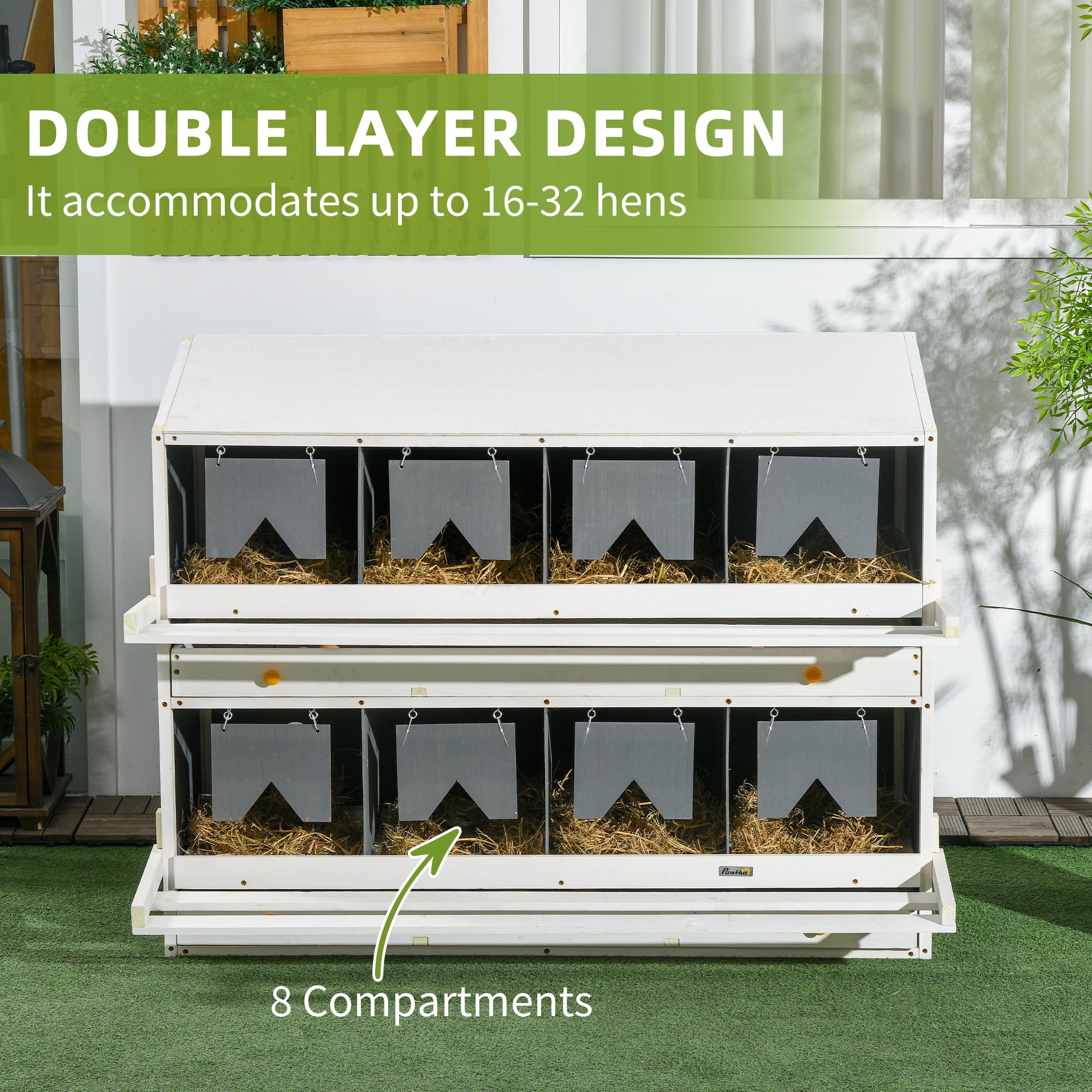 Chicken Nesting Box, 8 Compartment Wood Laying Boxes for Chicken Coop with Egg Collection Trays Perches for 16-32 Hens - Gray - Image 4