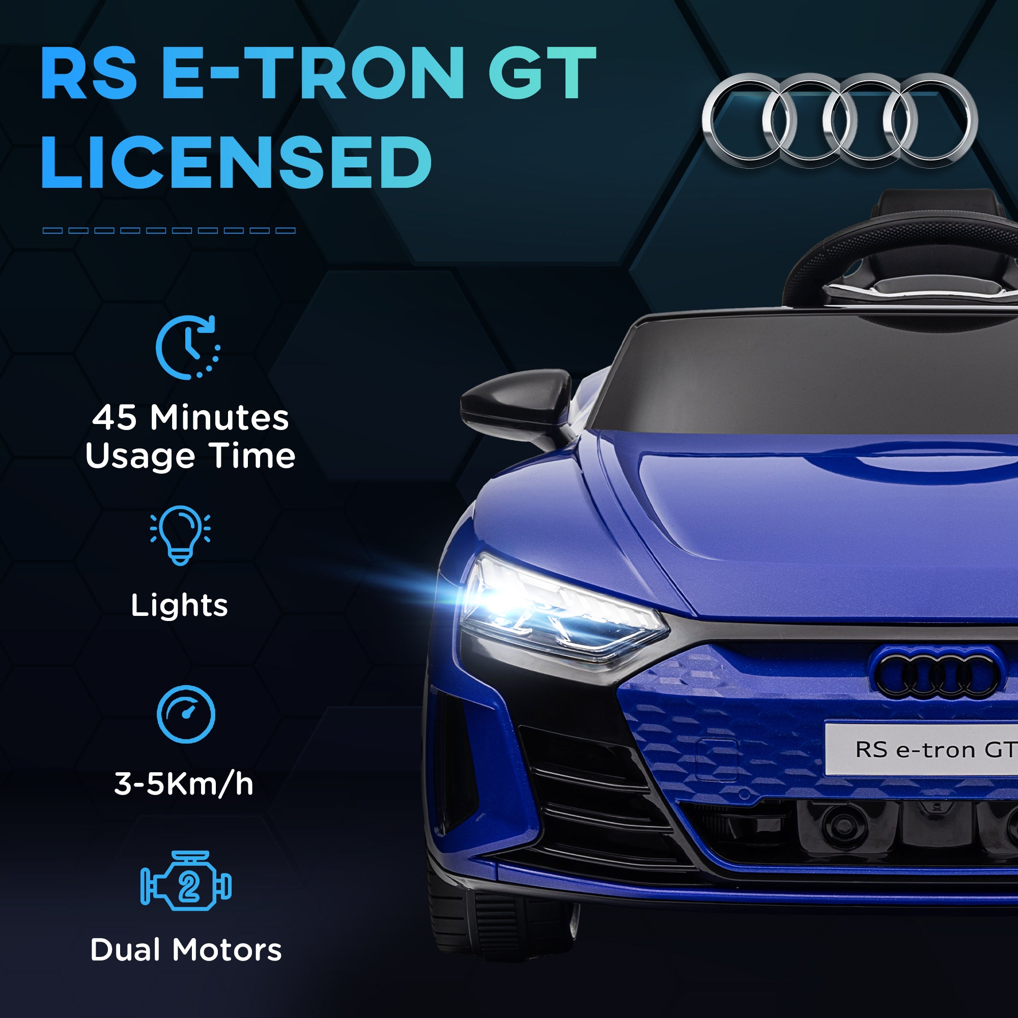 12V Licensed Audi RS E-tron GT Kids Ride on Car with Remote Control, Suspension, Horn, Music, Lights, Dark Blue
