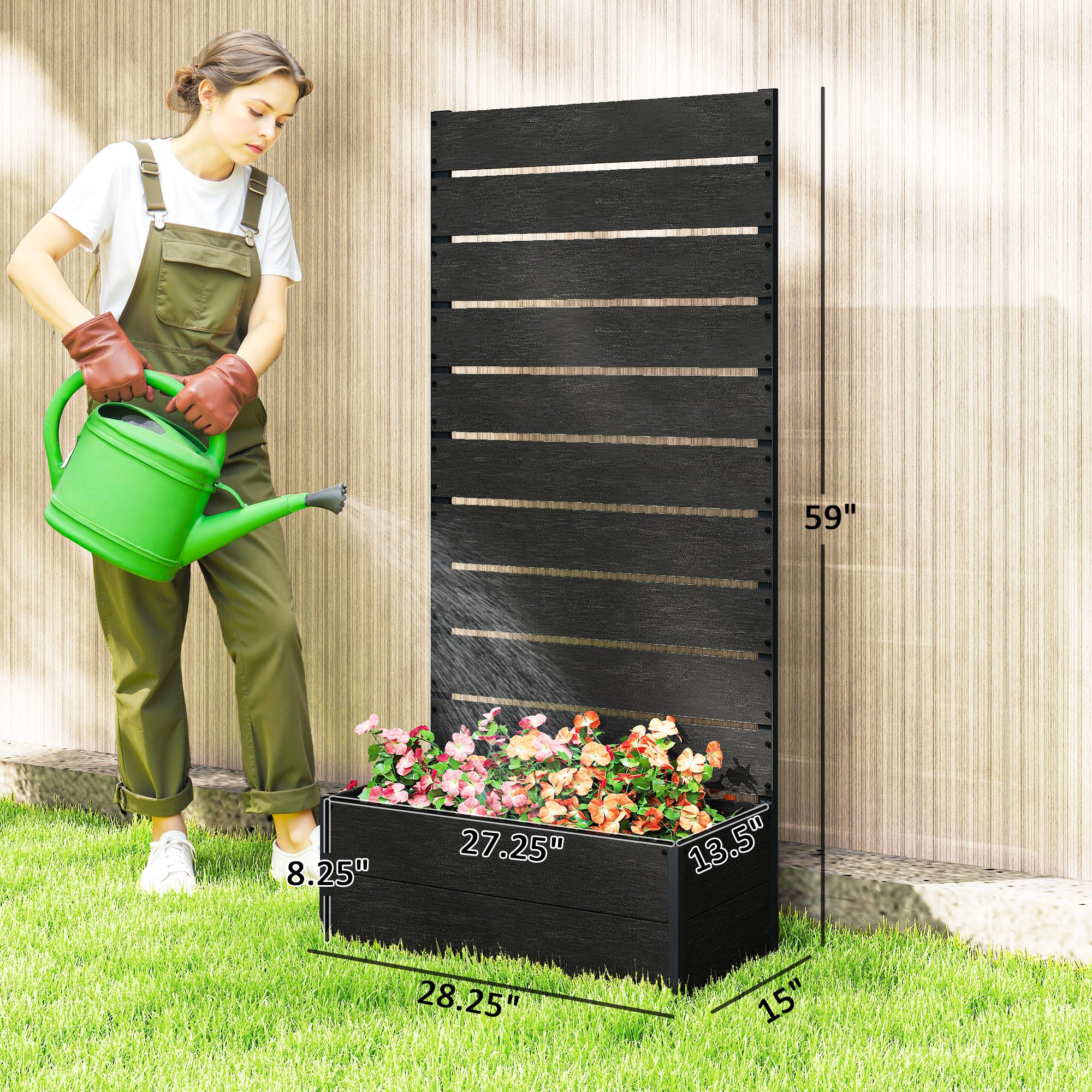 Trellis Planter for Climbing Plants, Raised Garden Bed with Trellis, Planter Box for Outdoor, 28.25" x 15" x 59", Black - Black - Image 3