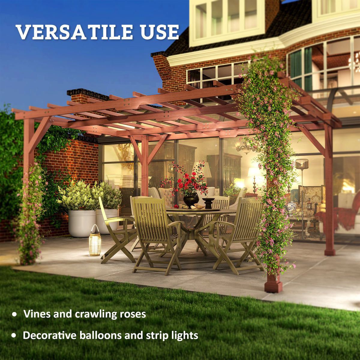 11' x 12.5' Outdoor Wood Pergola with Grape Trellis for Patio, Deck, Backyard, Lawn