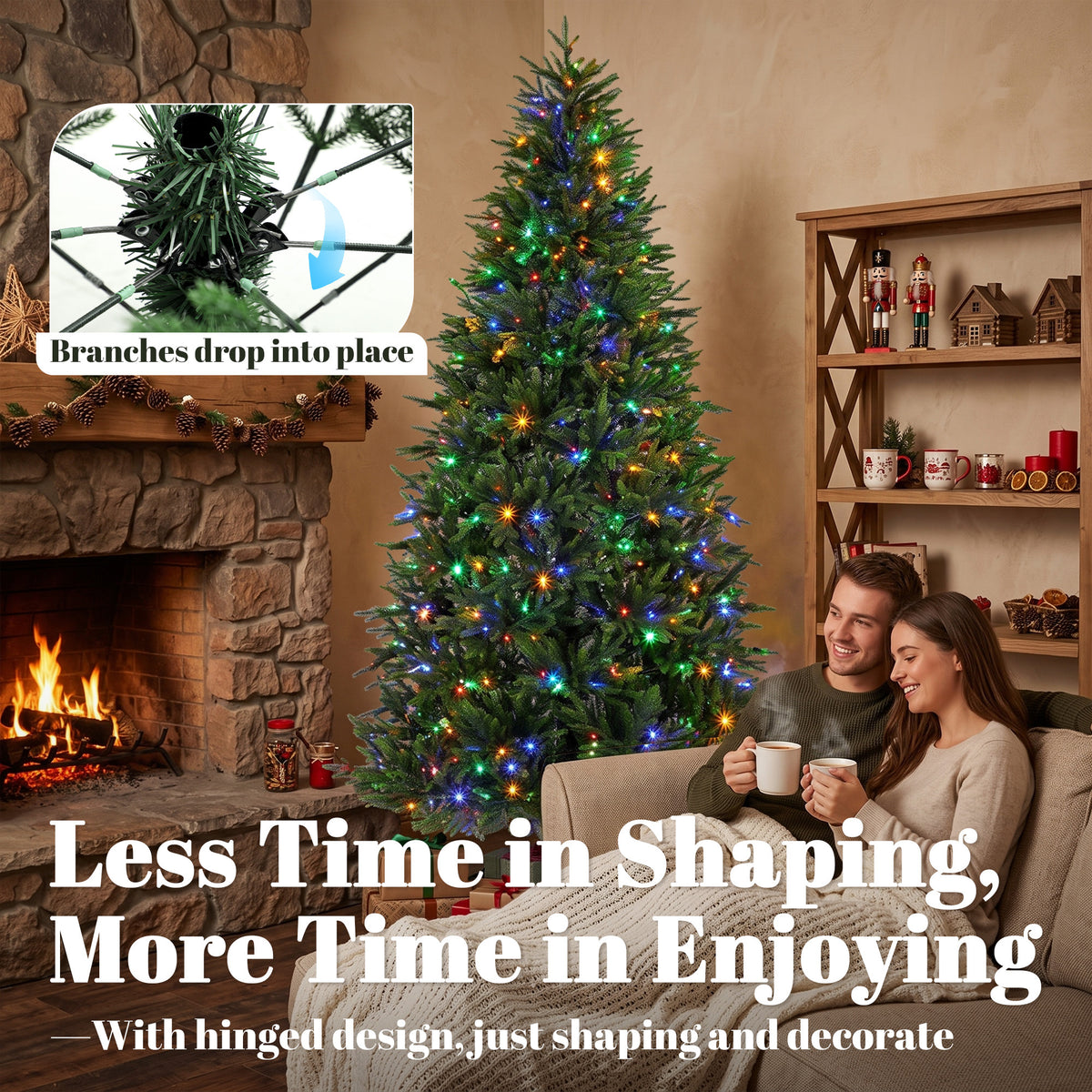 6ft Prelit Christmas Tree with Dual-Color LEDs, All Realistic Tips, Hinged Xmas Nordmann Fir with 11 Modes, Remote