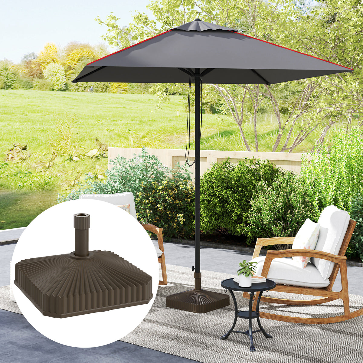 Square Patio Umbrella Base Holder, Heavy Duty Outdoor Umbrella Stand Base, Filled Up to 42lbs with Sand or 33lbs with Water for Garden, Poolside, Brown