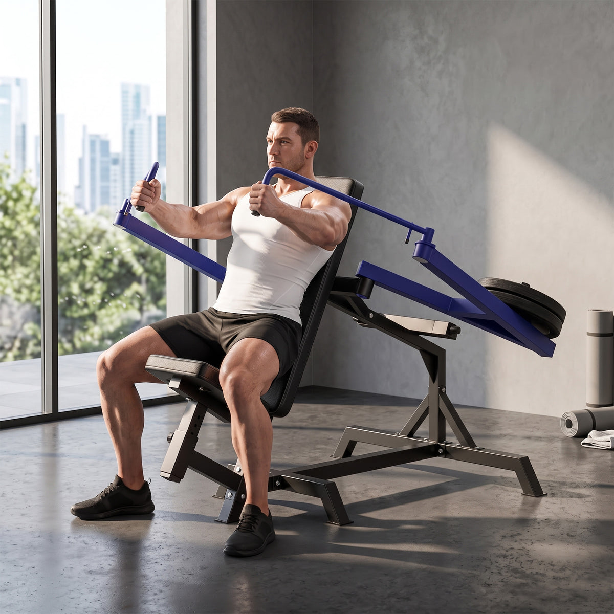 Seated Chest Press Machine, 660 lb Chest Fly Machine with Adjustable Lever Arms, Adjustable Seat, Dark Blue