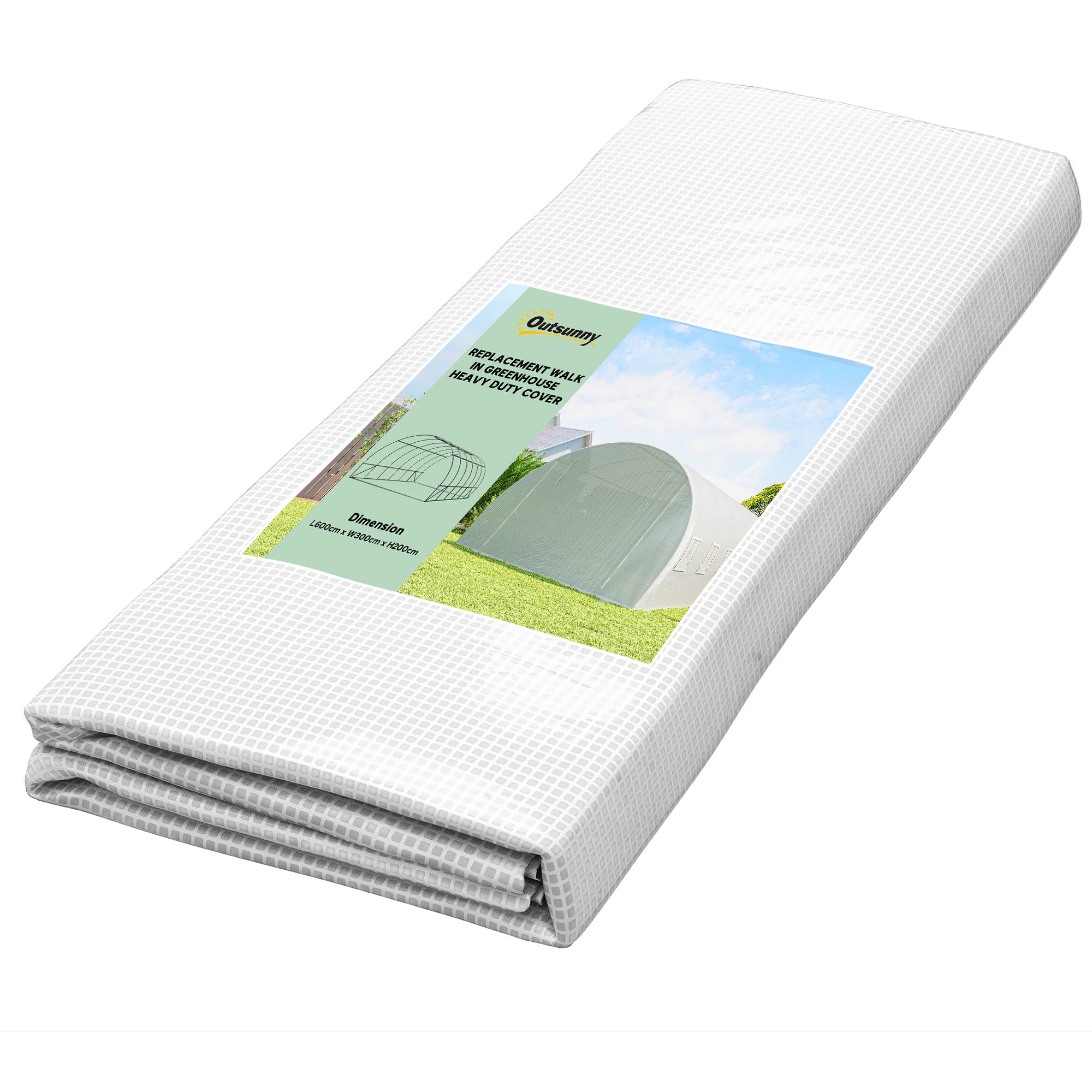 19.7' x 9.8' x 6.6' Plastic Greenhouse Cover Replacement, Heavy Duty Waterproof Tarp for Hoop House, Sheeting with 12 Windows, Door & Reinforcement Grid, White - White