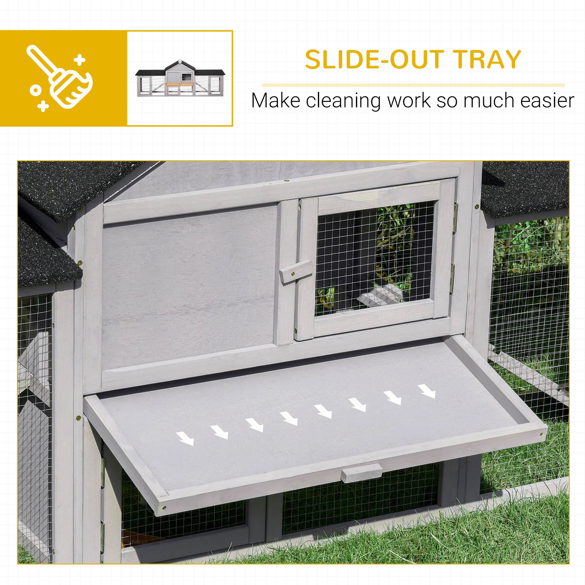 Outdoor Rabbit House 83" 2 Story Deluxe XL Wooden Rabbit Hutch Big Bunny Cage w/ Ladder and Run, Gray - Grey - Image 6