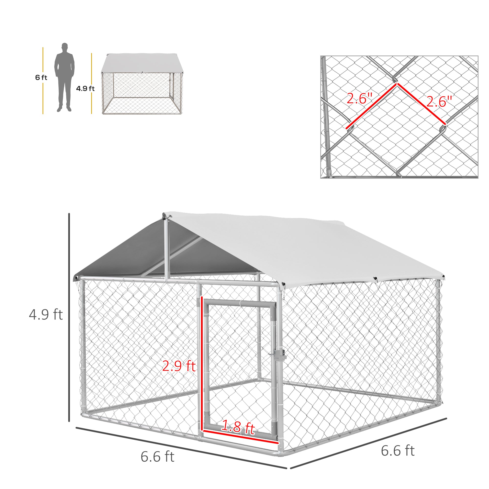 6.6' x 6.6' x 4.9' Dog Kennel Outdoor for Small Medium Dogs with Waterproof Roof, Silver - Silver - Image 3
