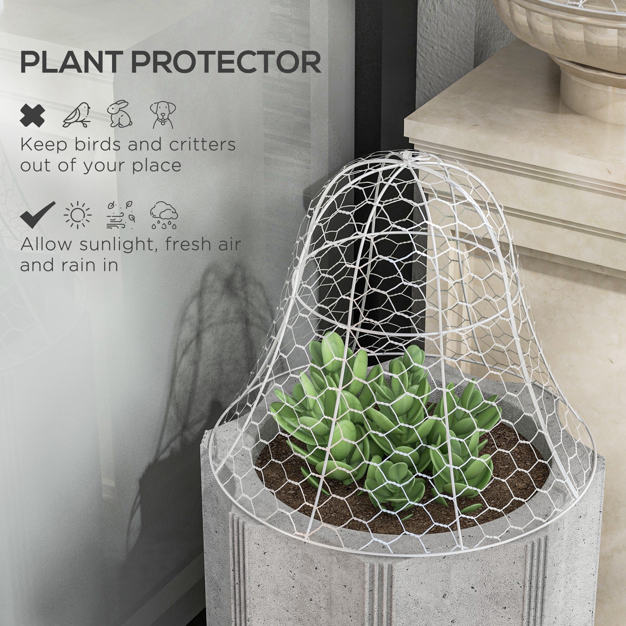 6 Pack Garden Cloches for Plants, 16" x 13" Metal Crop Cage, Plant Cages to Keep Animals Out, White - White - Image 4