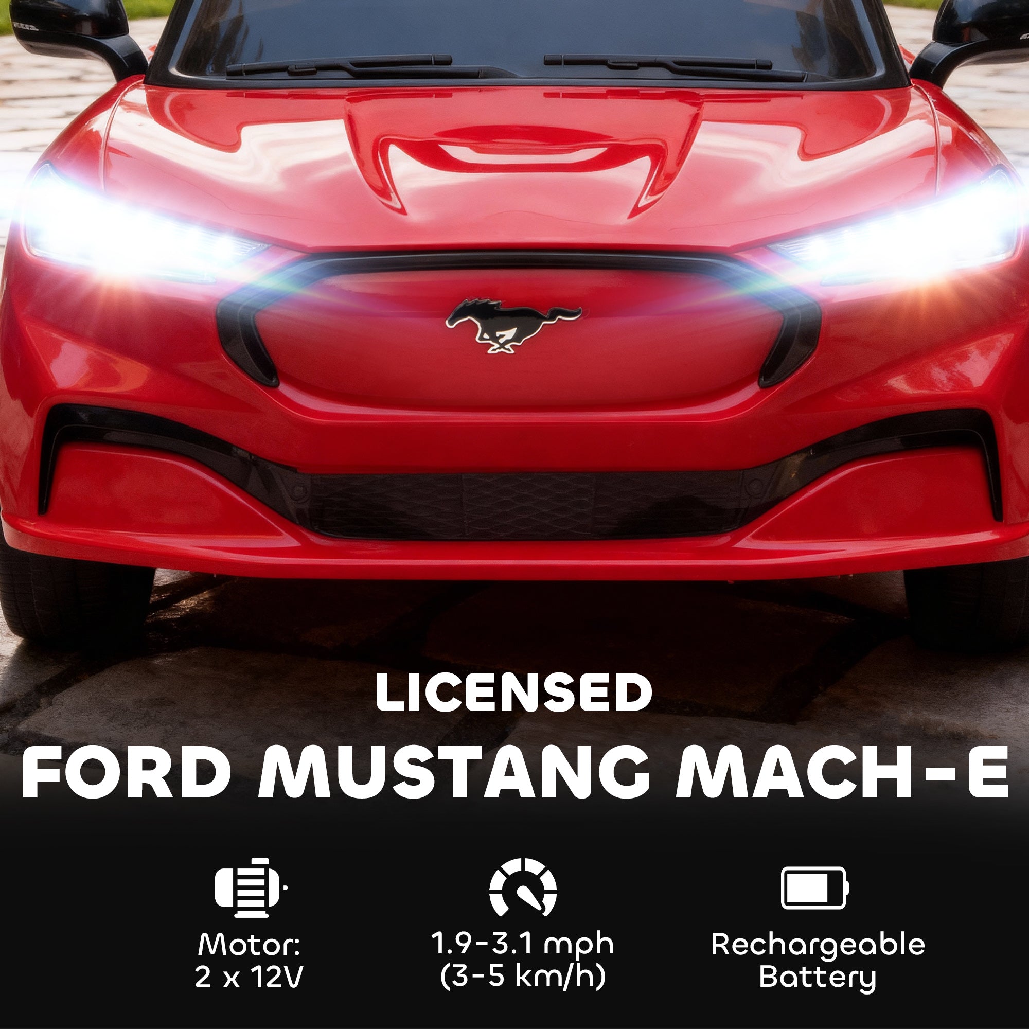 12V Kids Ride On Car, Licensed Ford Mustang Mach-E Electric Car with Remote Control, LED Light, Music, Red