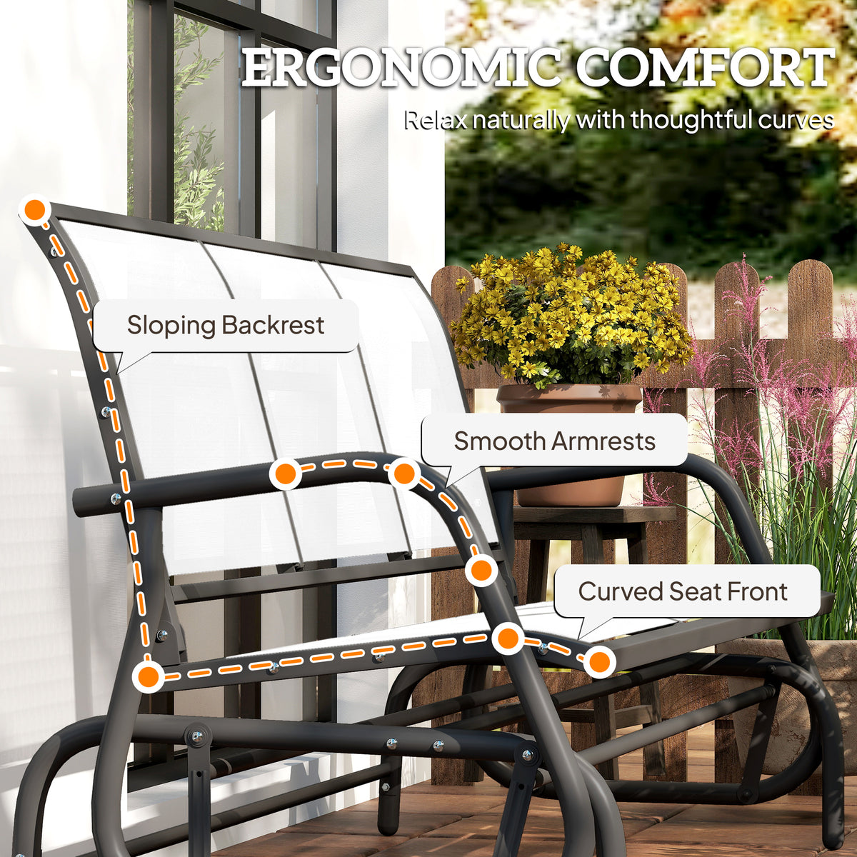 3-Person Outdoor Patio Glider Bench, Porch Glider Swing with 3 Seats, Breathable Mesh Fabric, Metal Frame, Cream White