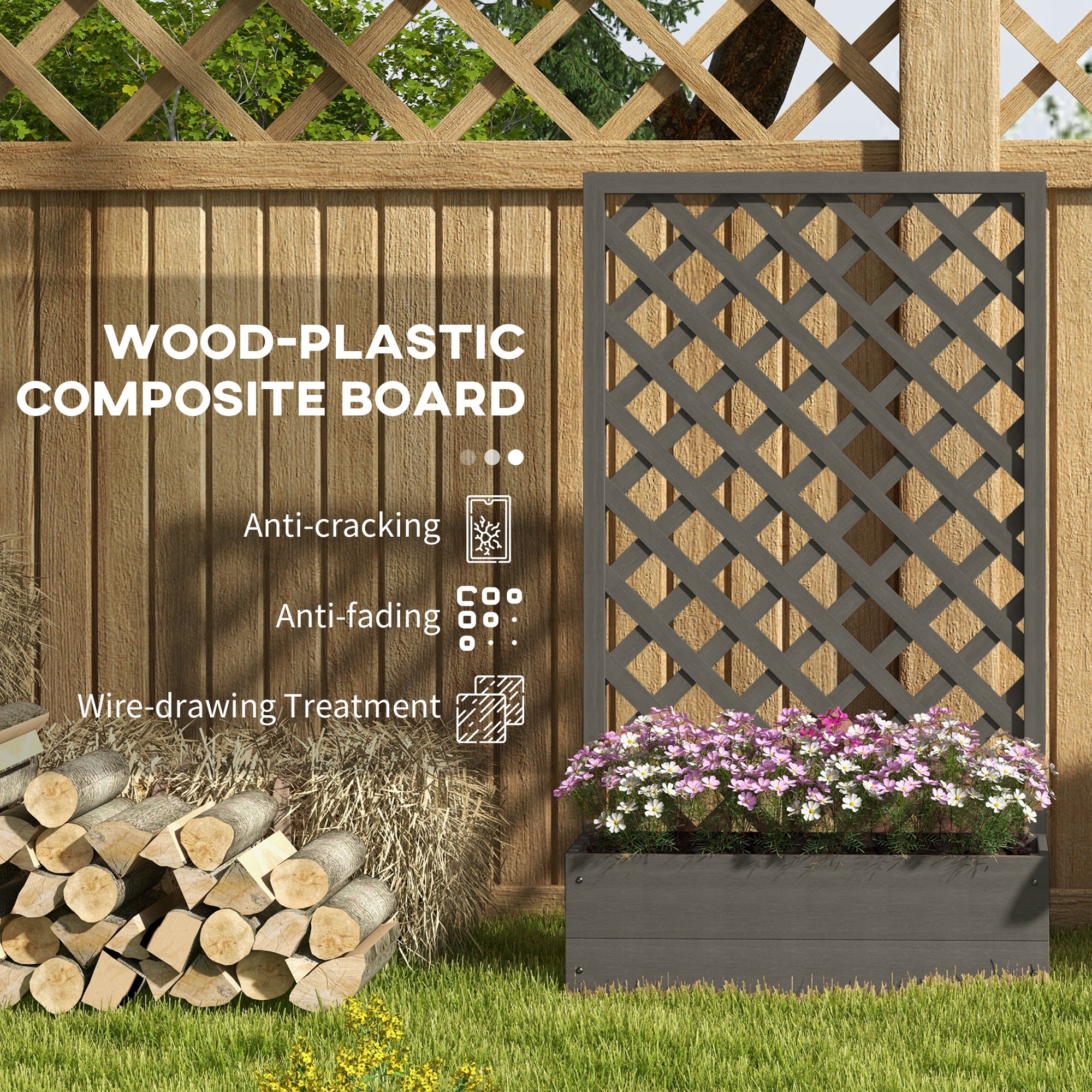 Trellis Planter Box for Climbing Plants, Raised Garden Bed w/ Trellis Lattice for Outdoor Garden, Deck, Backyard, Gray - Dark Gray - Image 5