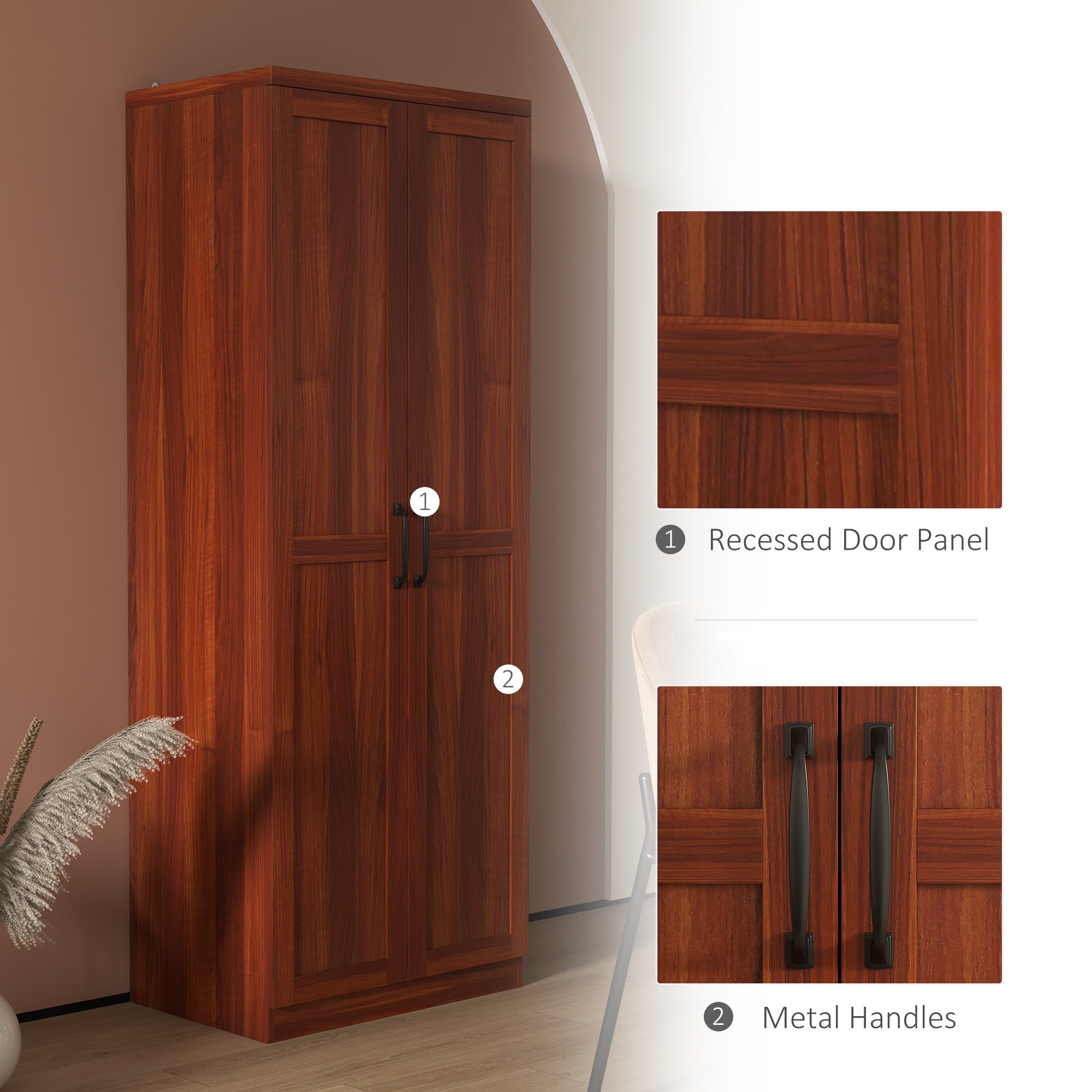 63" Kitchen Pantry Storage Cabinet with Doors and Shelves, Tall Kitchen Cabinet with 2 Doors and 5-tier Shelving