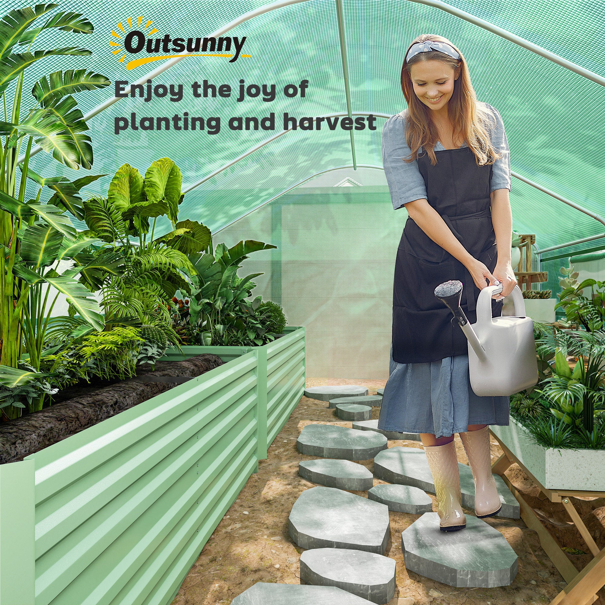 13' x 10' x 6.5' Tunnel Greenhouse Hoop House with Upgraded Galvanized Steel Frame and Large Windows, Green - Green - Image 8