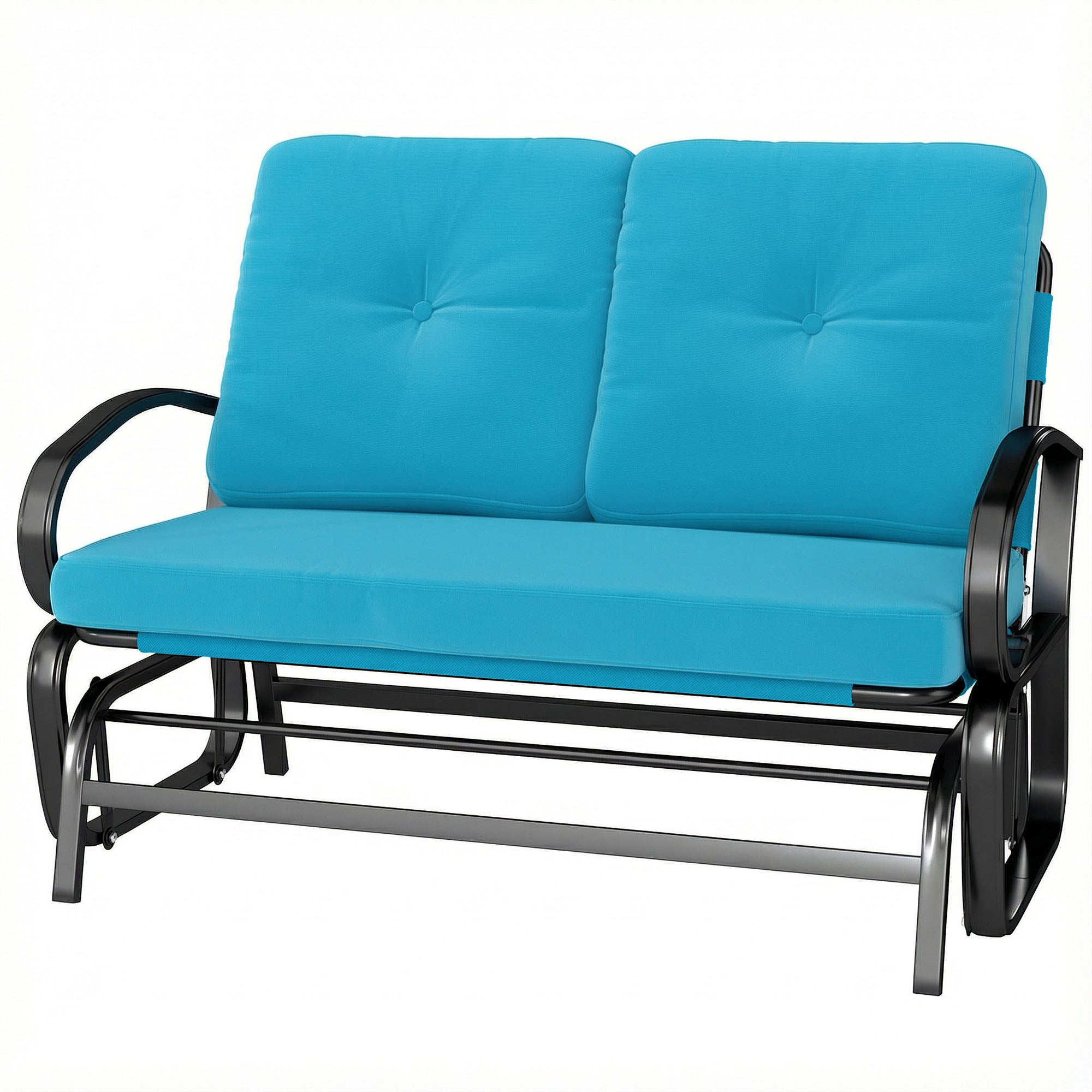Outdoor Glider Bench, 2-Person Patio Rocker Loveseat with Tufted Cushions, Steel Frame for Porch, Garden Backyard, Blue