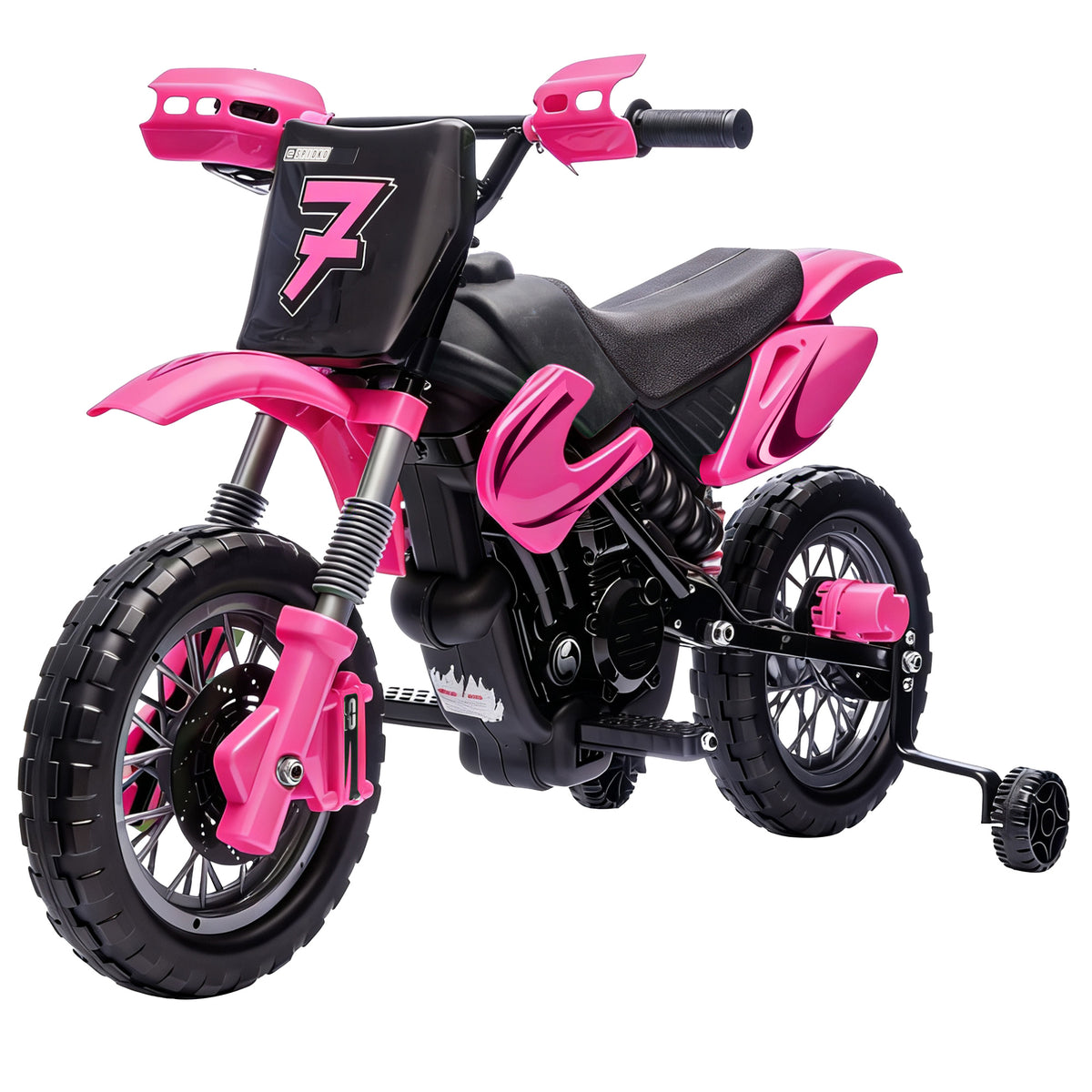 12V Kids Motorcycle, 2 x 35W Electric Dirt Bike with Training Wheels, Rear Suspension, Horn for 3-6 Years, Pink