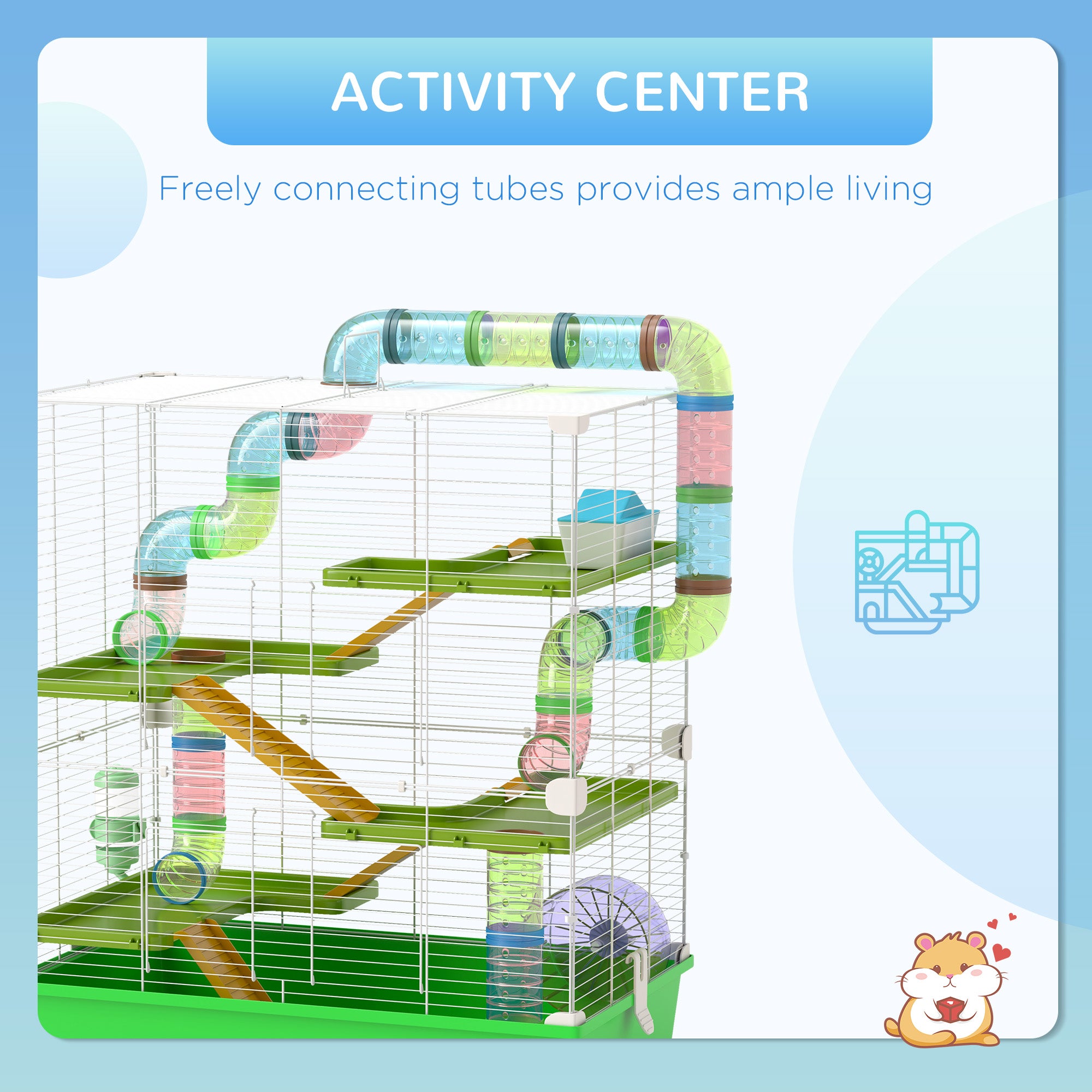 23" 5-Tier Hamster Cage with Wheel and Water Bottle, Green - Green - Image 4
