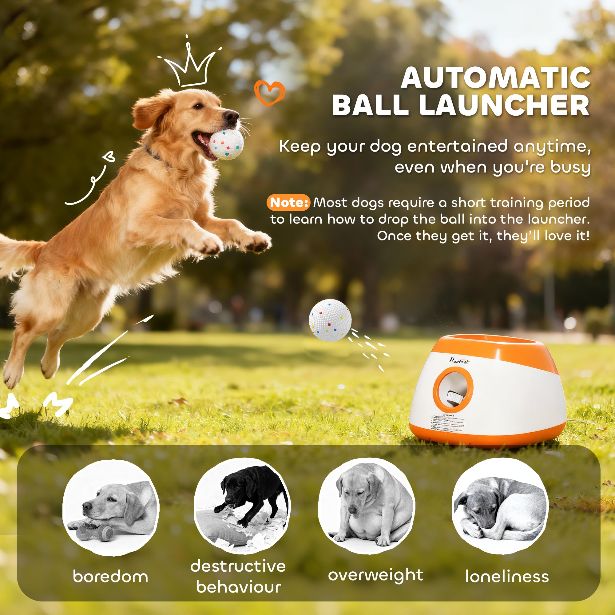 Automatic Dog Ball Launcher with 26-80 FT Distance, Automatic Ball Launcher for Medium and Large Dogs, Orange - Orange - Image 4