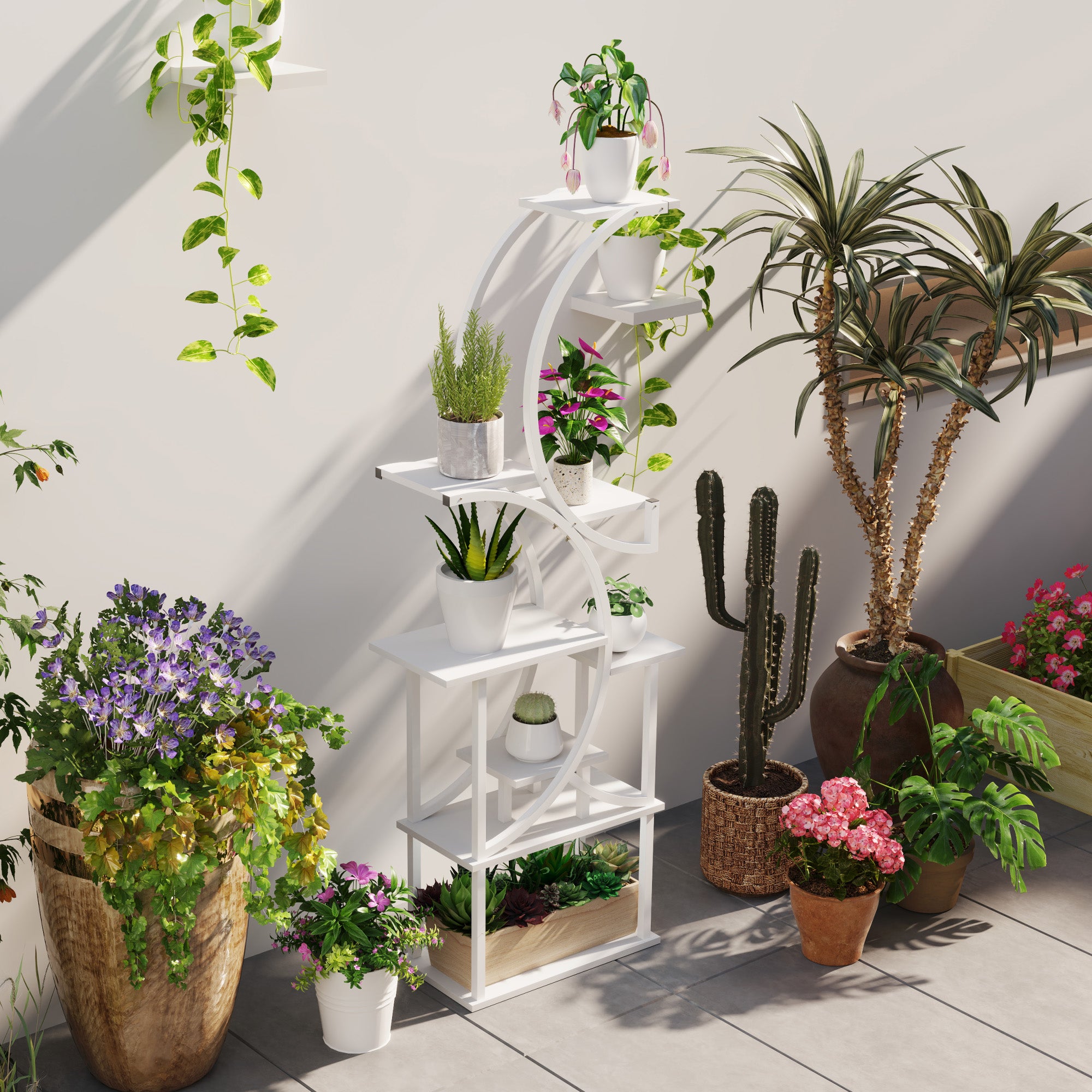 Plant Stand Indoor, 8 Tier 62" S-Shaped Plant Shelf, Corner Plant Rack for Multiple Plants, White - White - Image 8